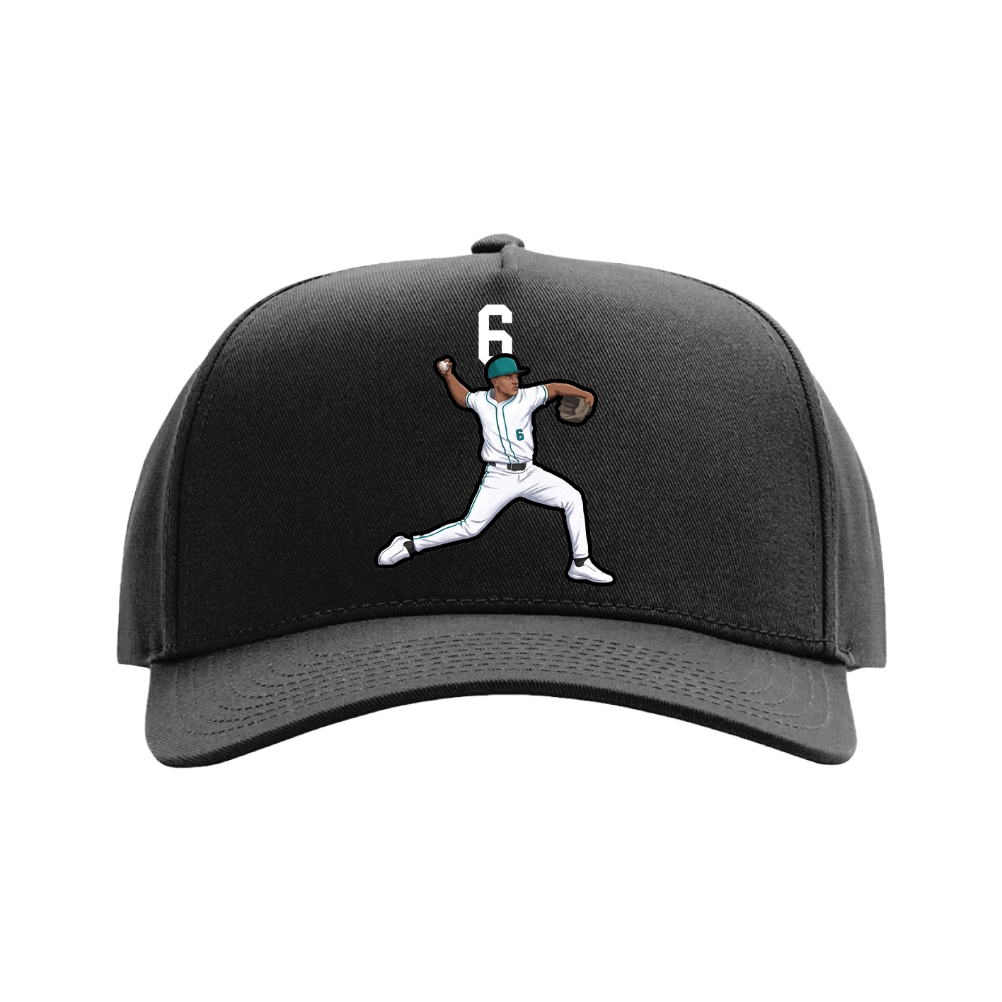 Full Fabric Five-Panel Champ Cap — Number Top in Black