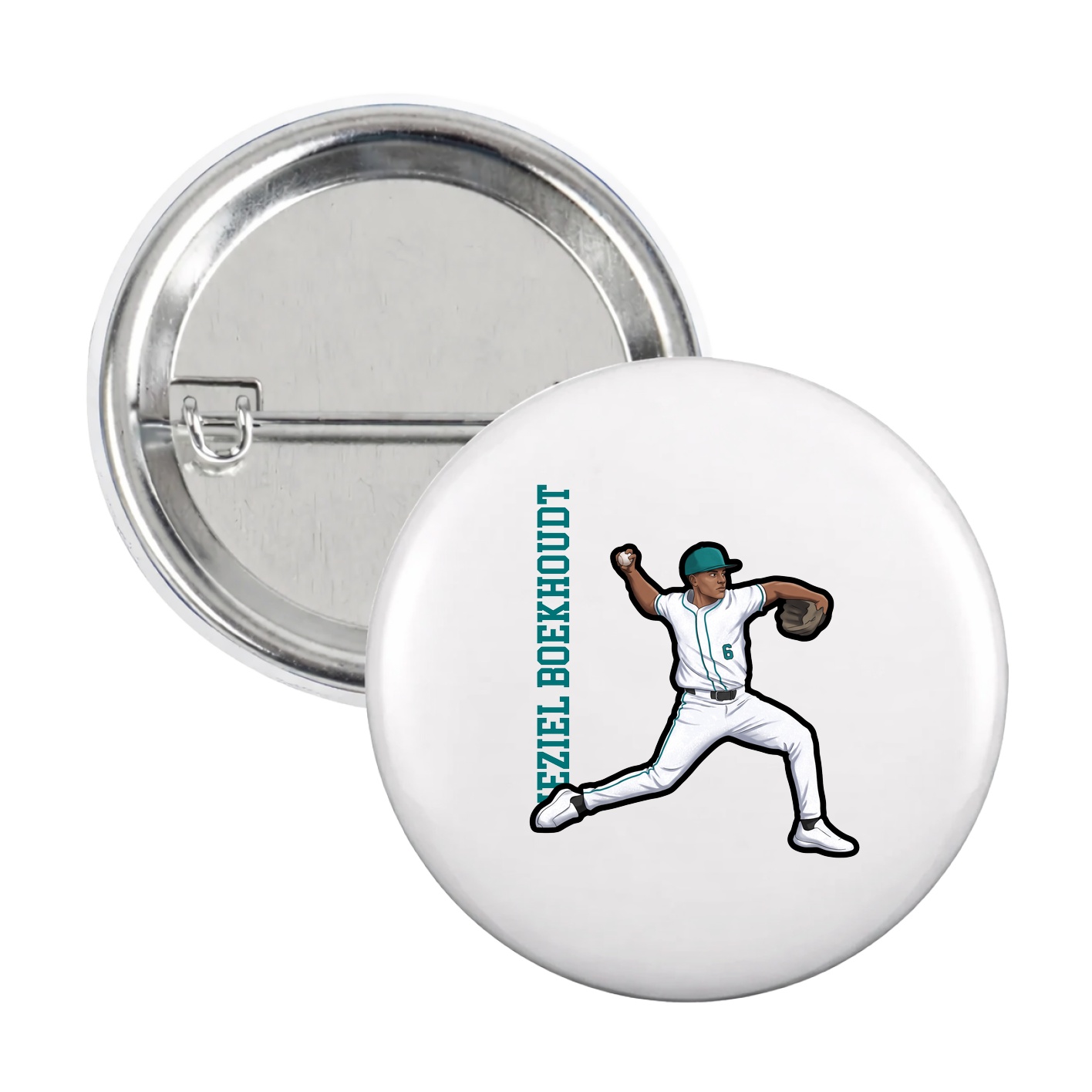 Game Day Button — Name Vertical in White