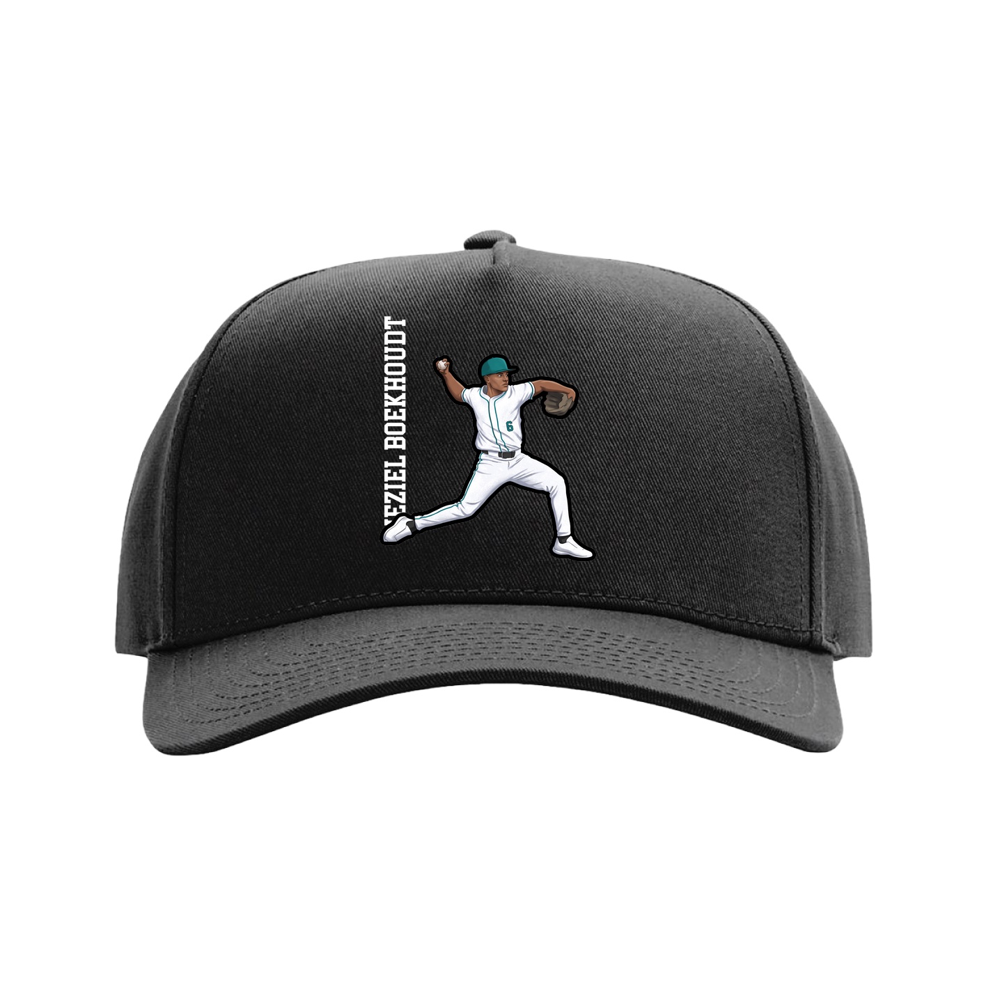 Full Fabric Five-Panel Champ Cap — Name Vertical in Black