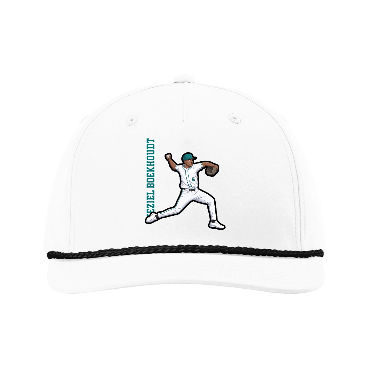 Five-Panel Classic Rope Cap — Name Vertical in White