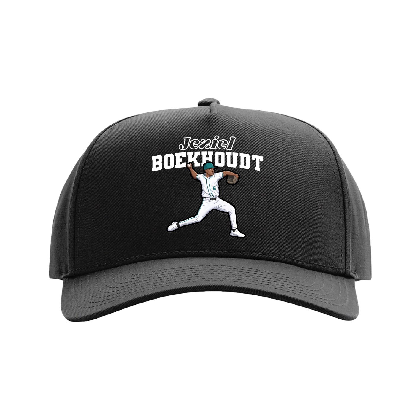 Full Fabric Five-Panel Champ Cap — Name Arch in Black