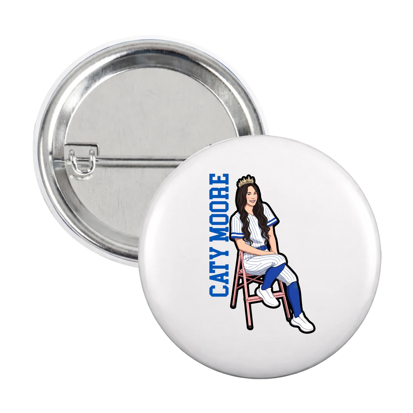 Game Day Button — Name Vertical in White