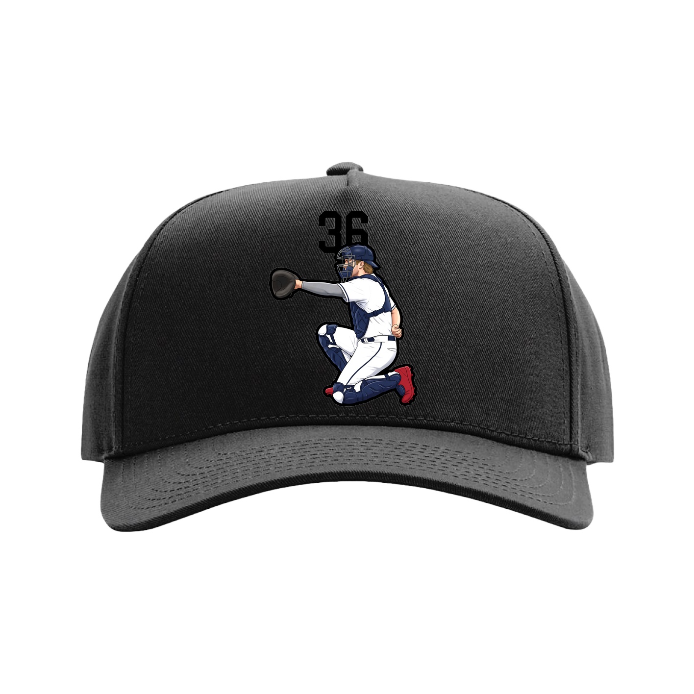 Full Fabric Five-Panel Champ Cap — Number Top in Black