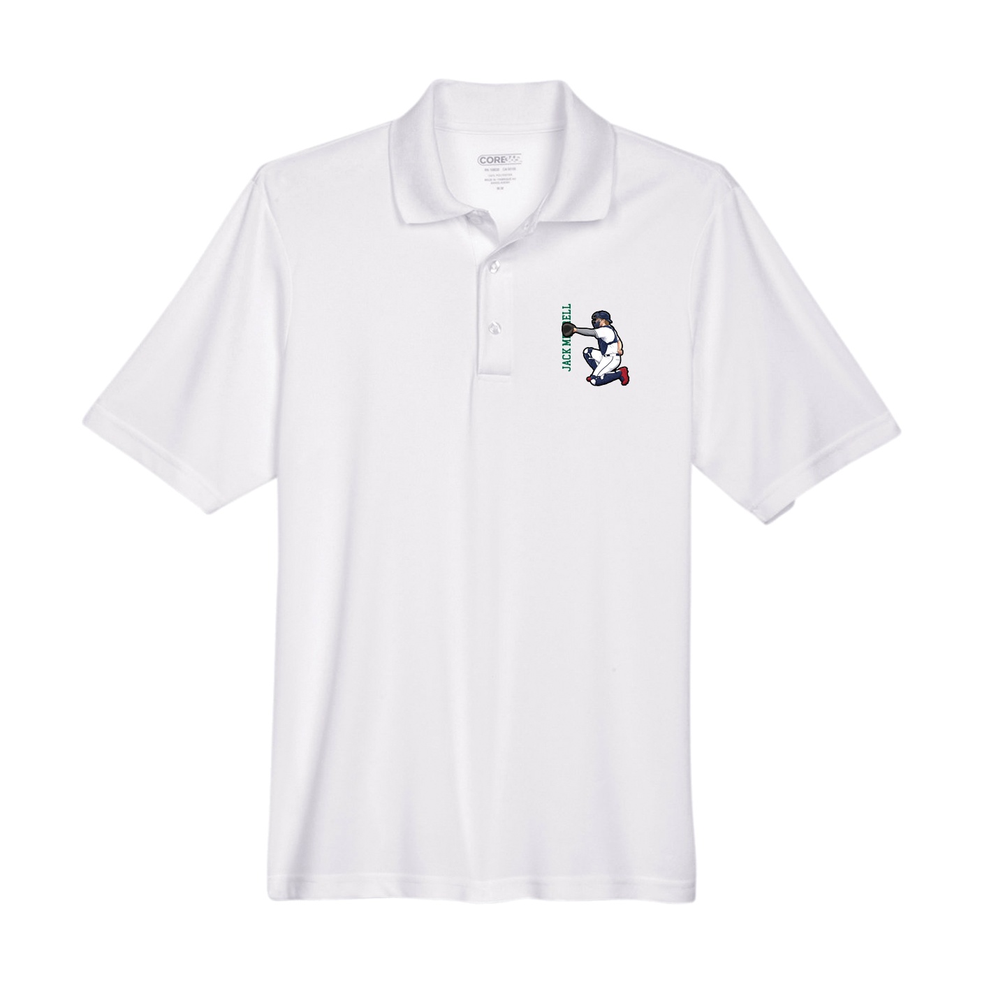 Performance Polo — Name Vertical in White