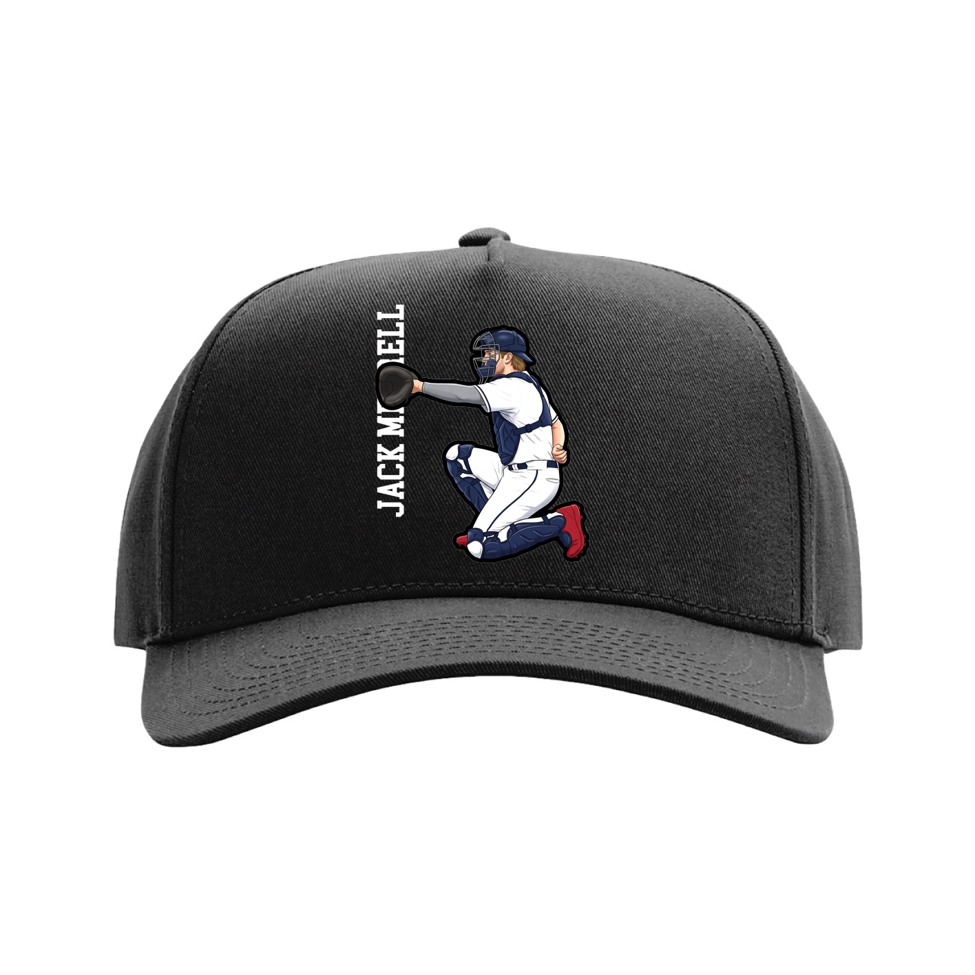 Full Fabric Five-Panel Champ Cap — Name Vertical in Black