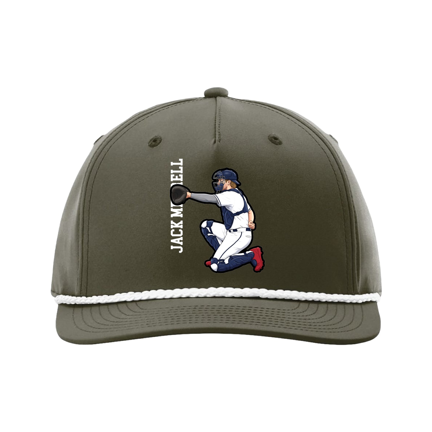 Five-Panel Classic Rope Cap — Name Vertical in Green