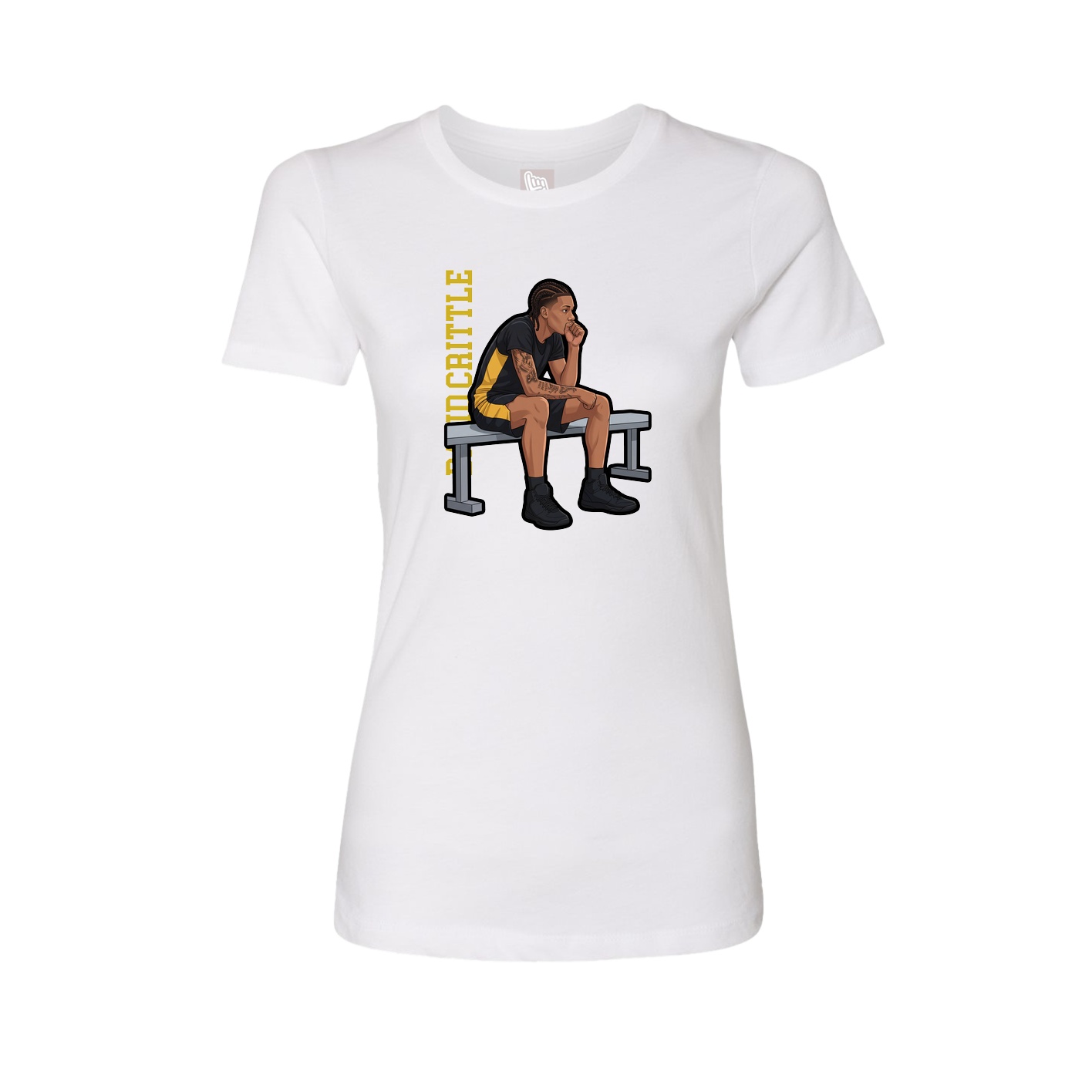 Womens Tee — Name Vertical in White