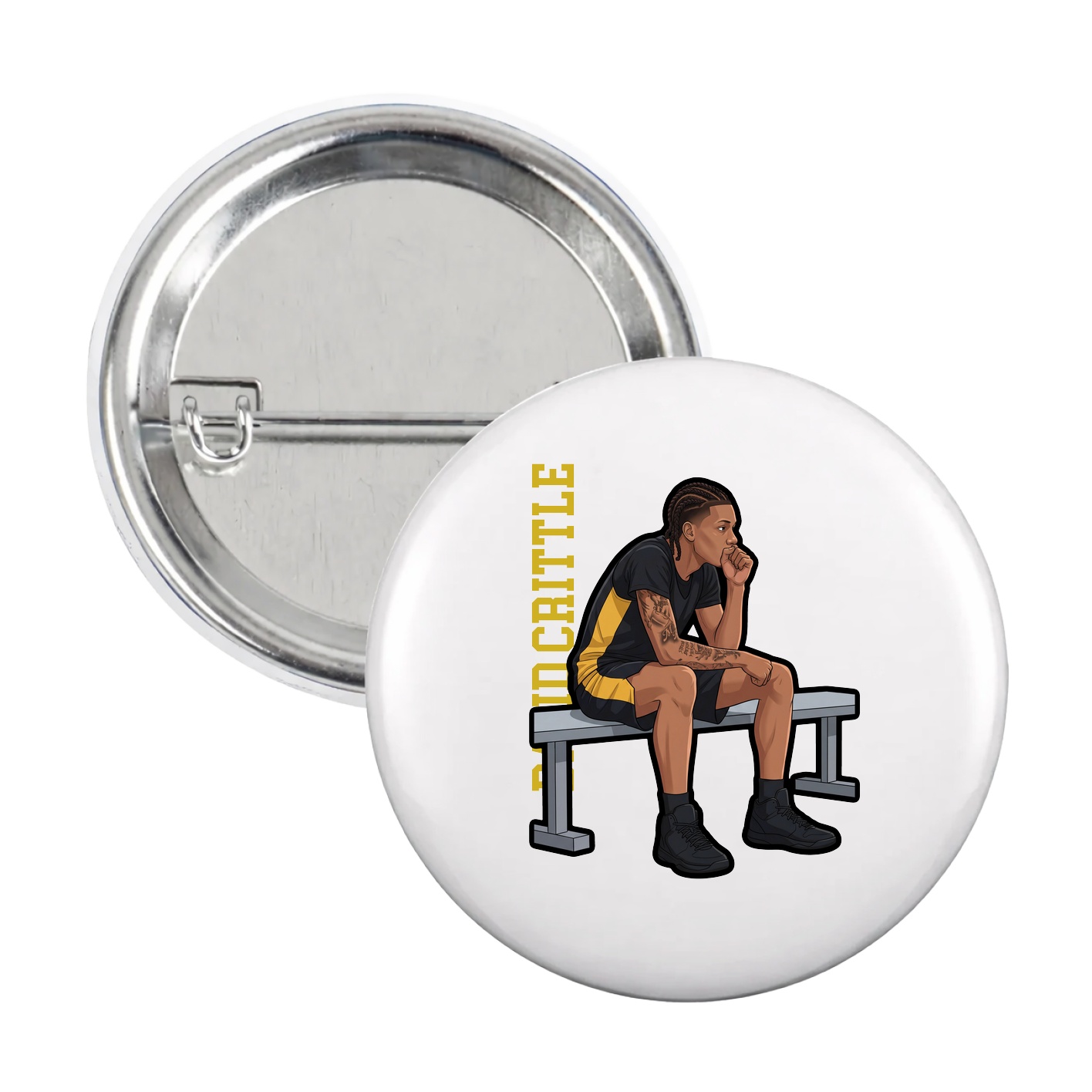 Game Day Button — Name Vertical in White