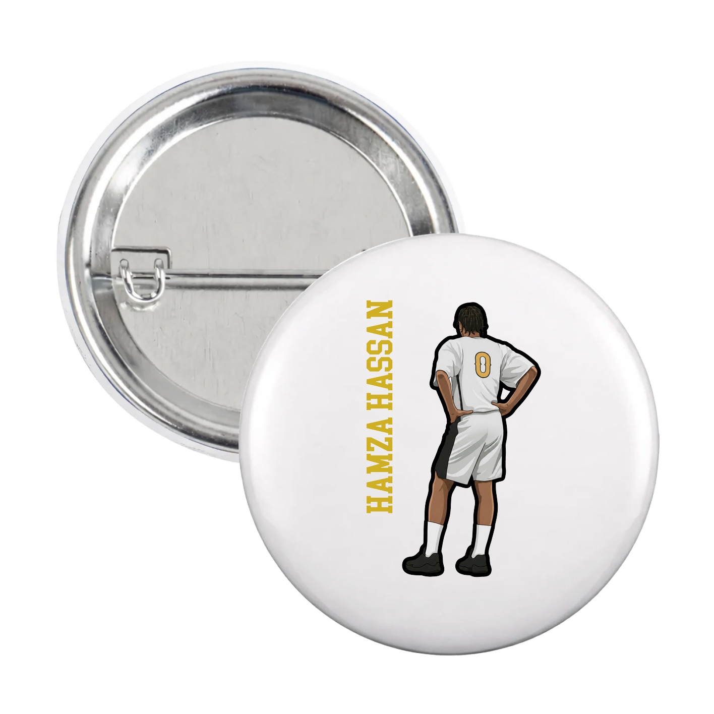 Game Day Button — Name Vertical in White