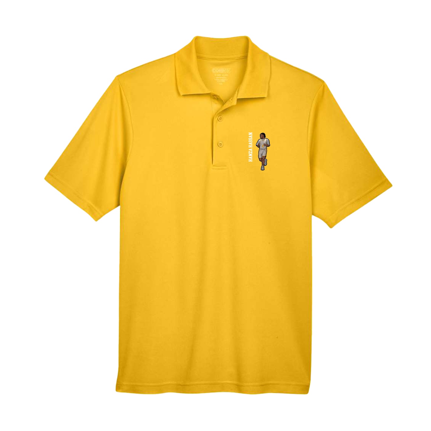 Performance Polo — Name Vertical in Gold