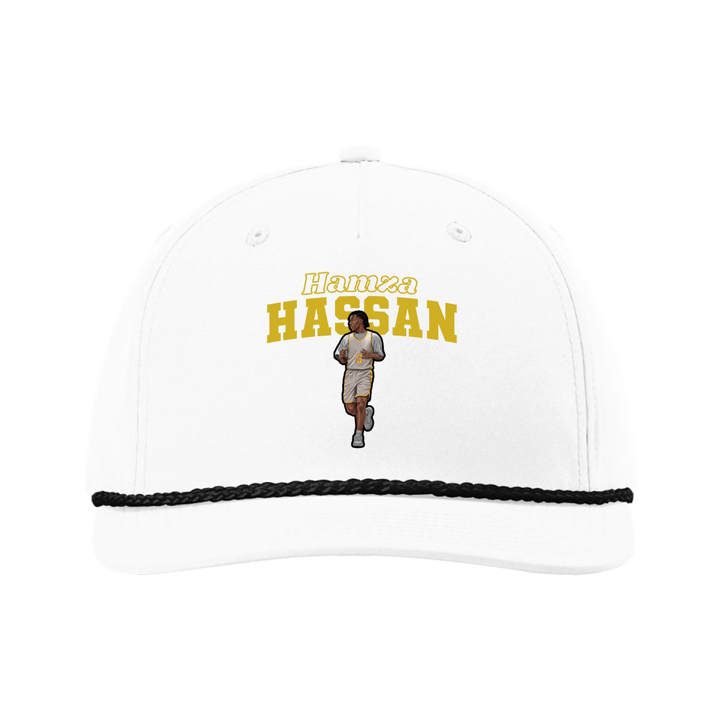 Five-Panel Classic Rope Cap — Name Arch in White