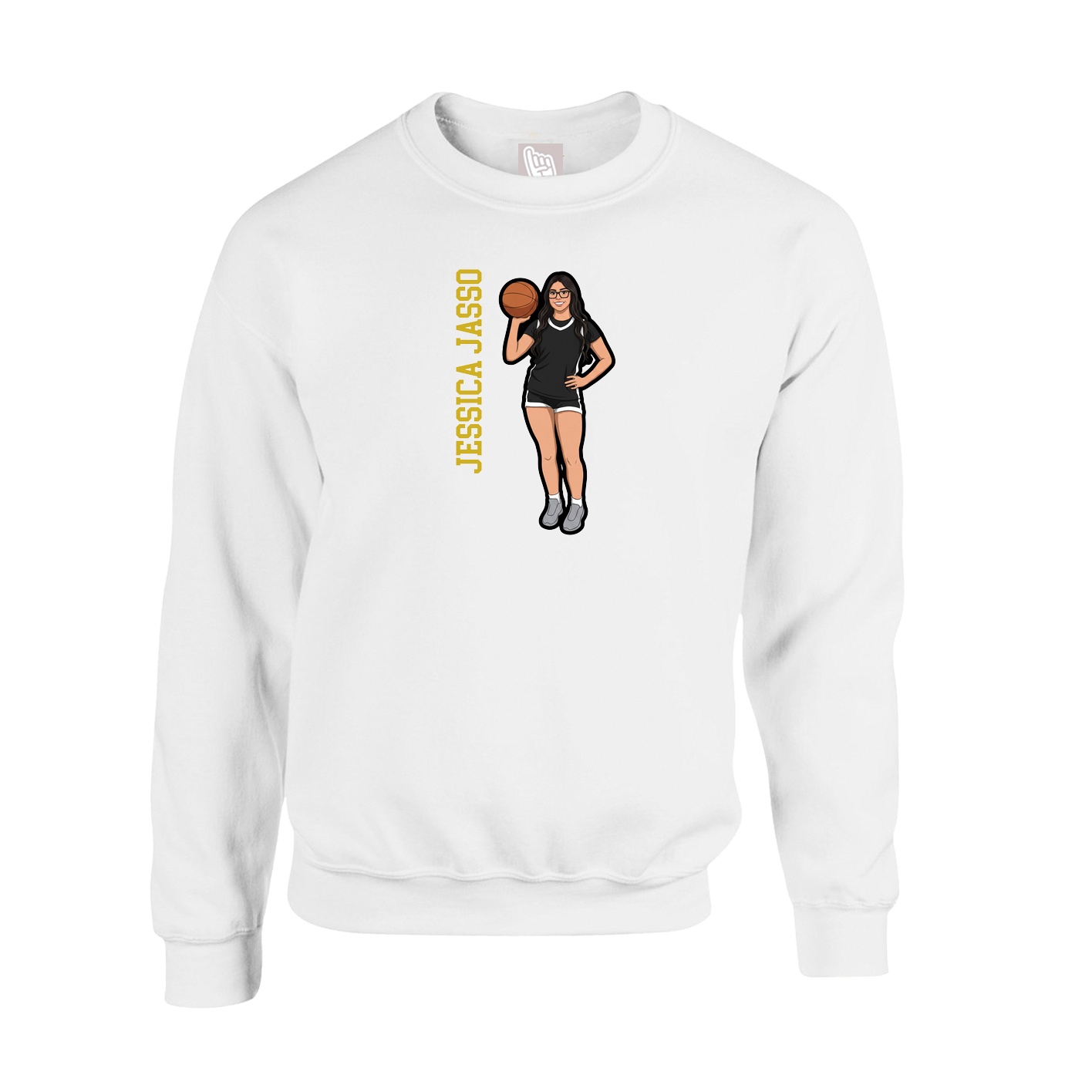 Fleece Crew — Name Vertical in White