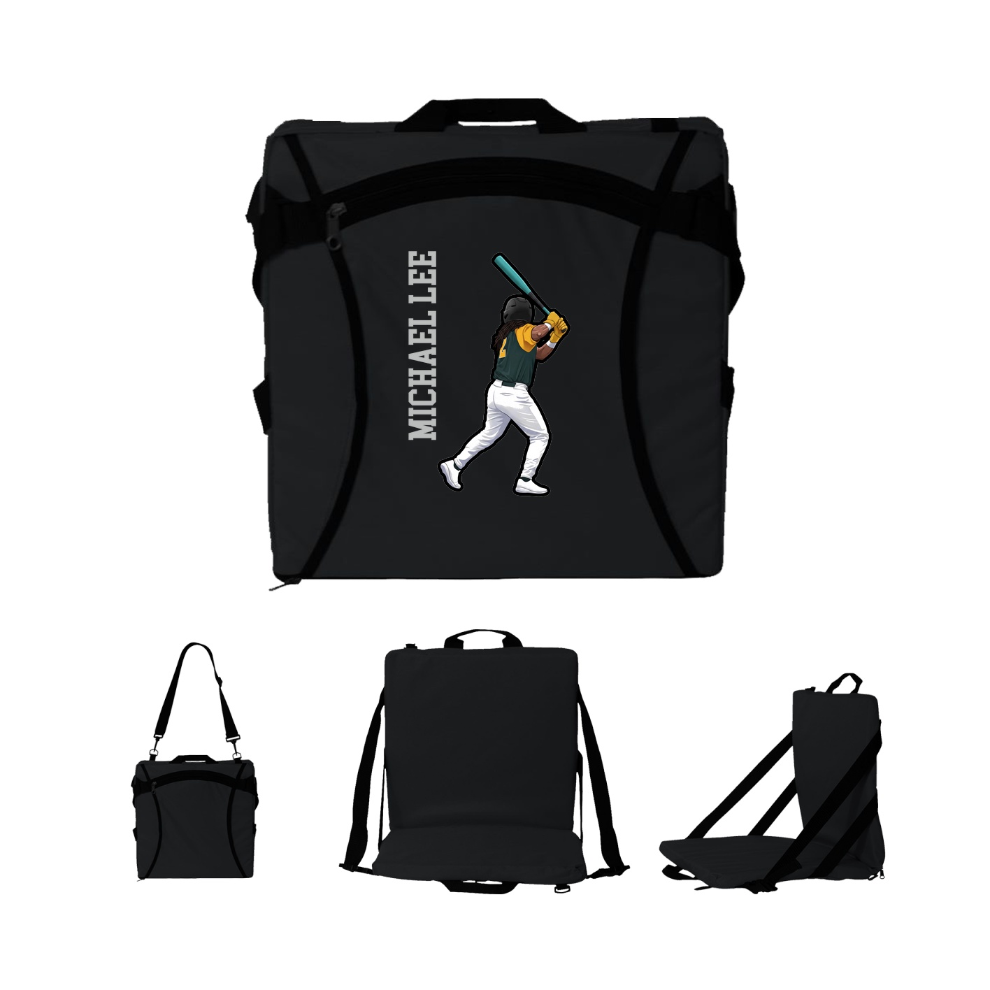 Folding Stadium Seat — Name Vertical in Black