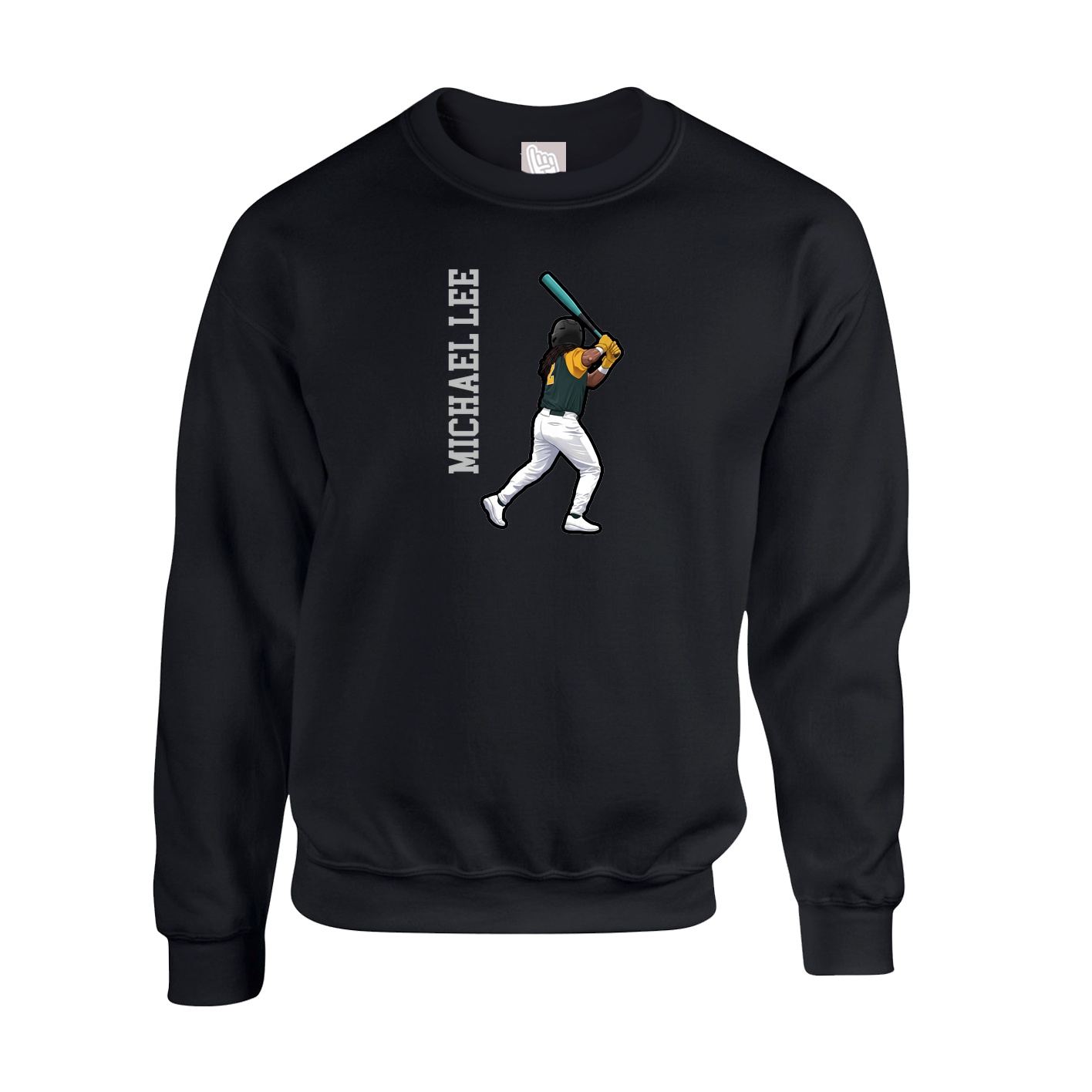 Fleece Crew — Name Vertical in Black