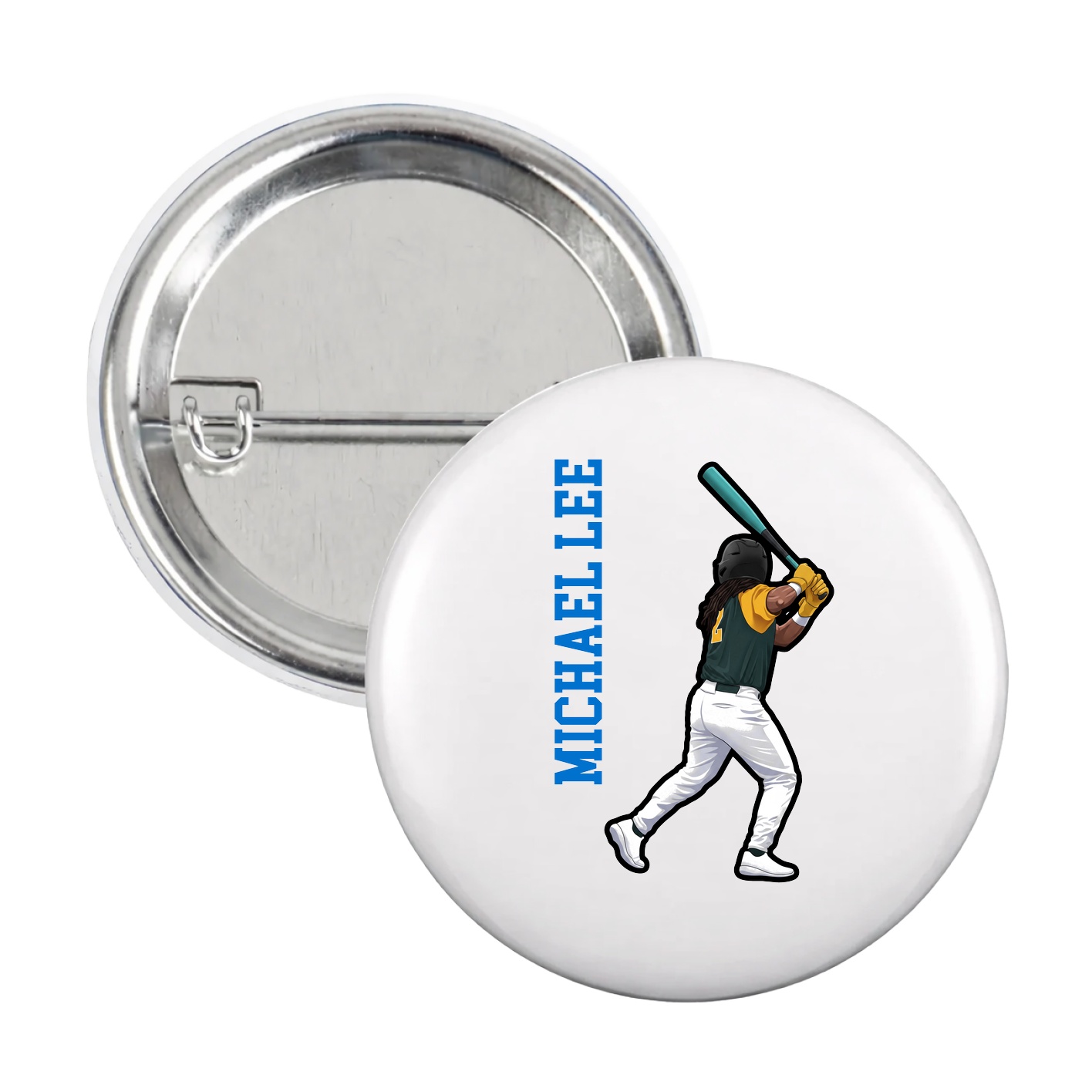 Game Day Button — Name Vertical in White