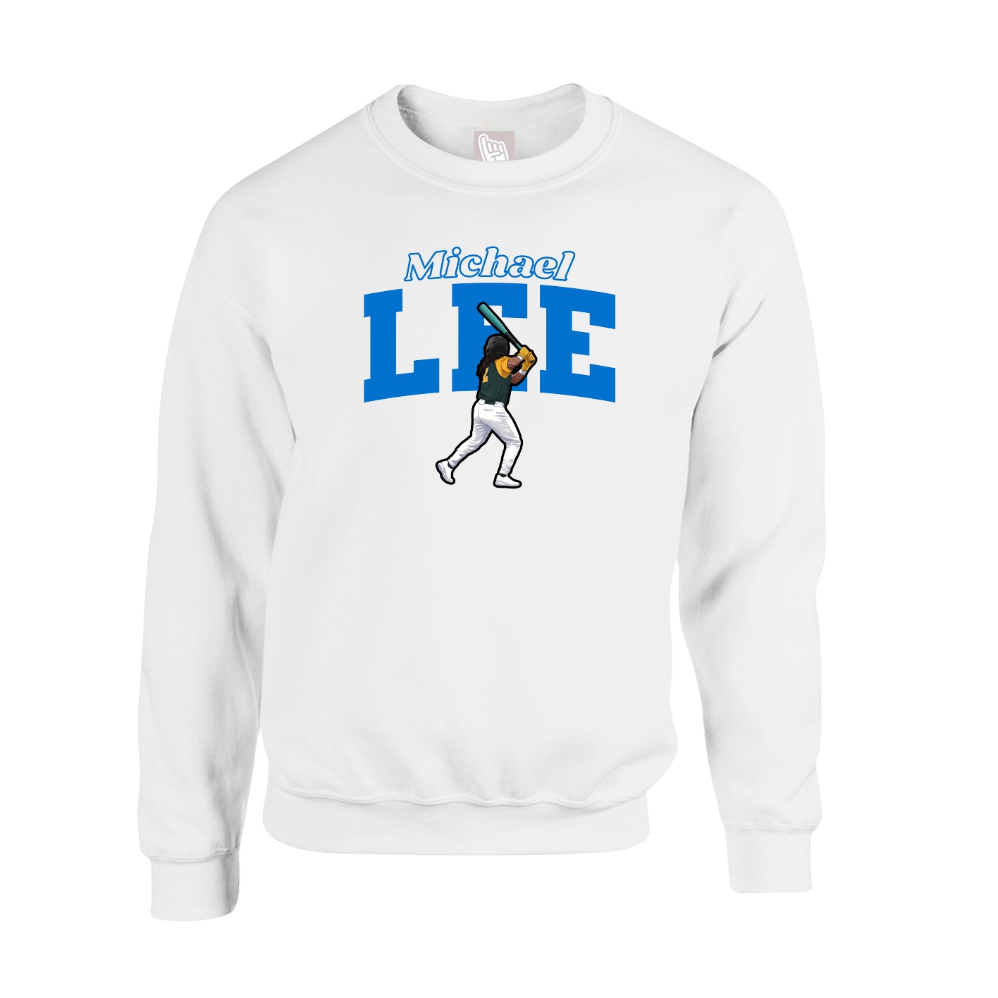 Fleece Crew — Name Arch in White