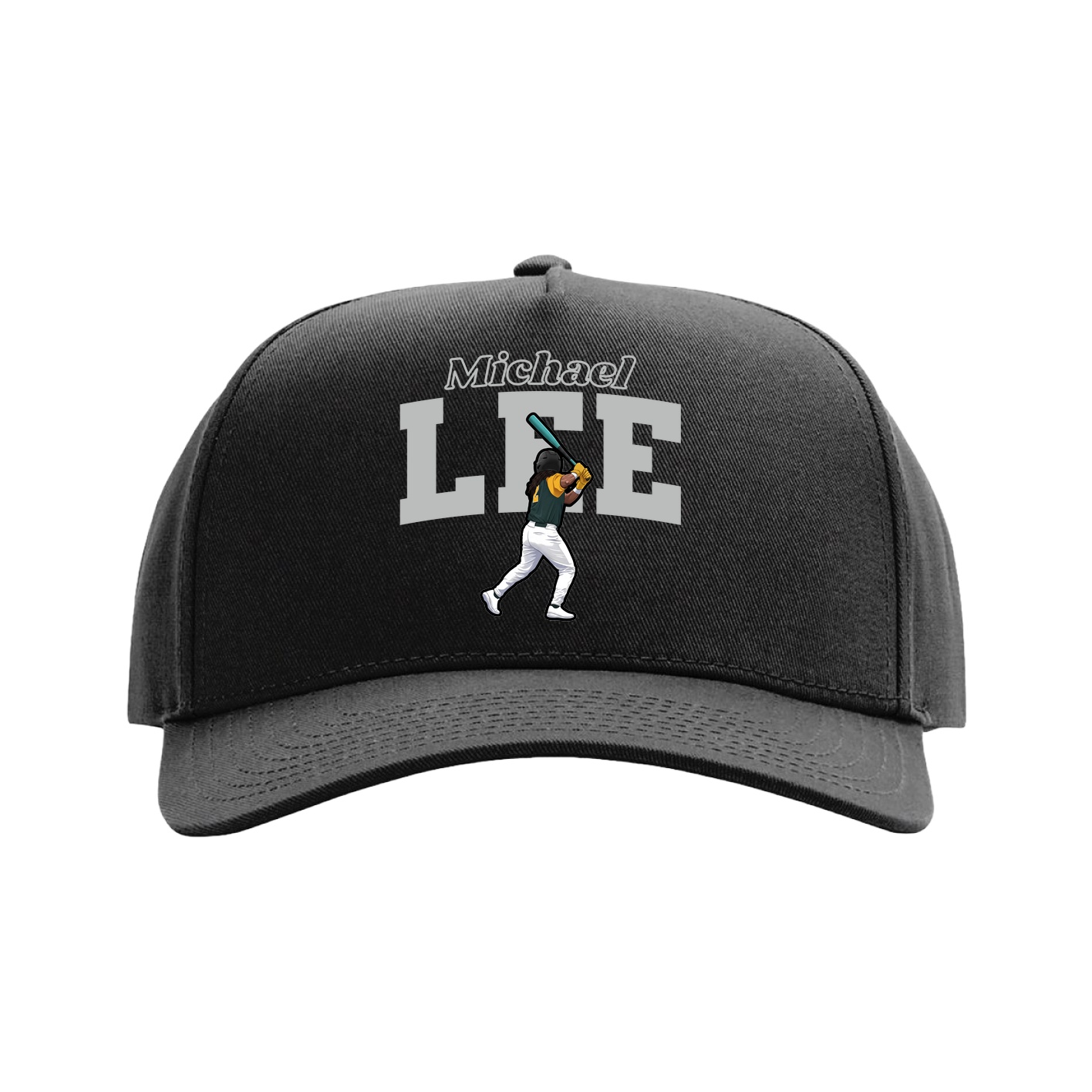 Full Fabric Five-Panel Champ Cap — Name Arch in Black