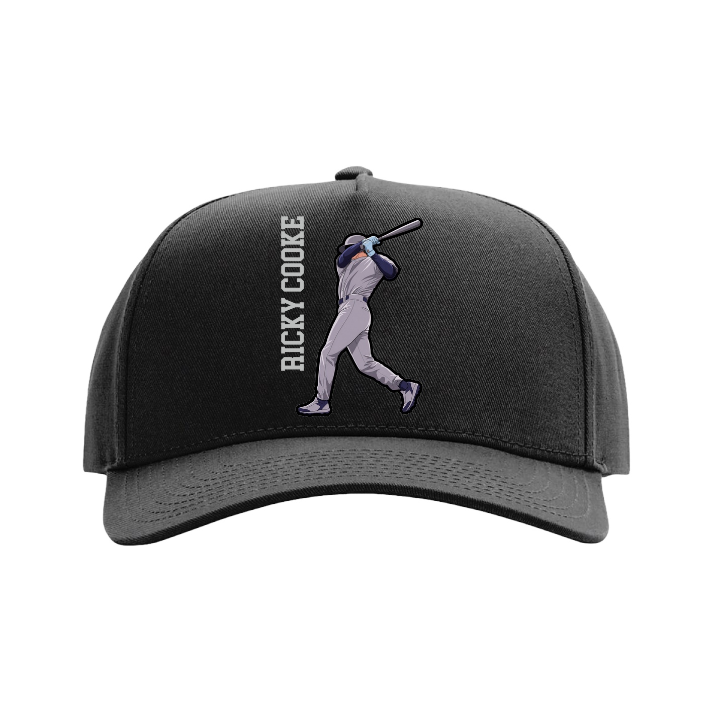 Full Fabric Five-Panel Champ Cap — Name Vertical in Black