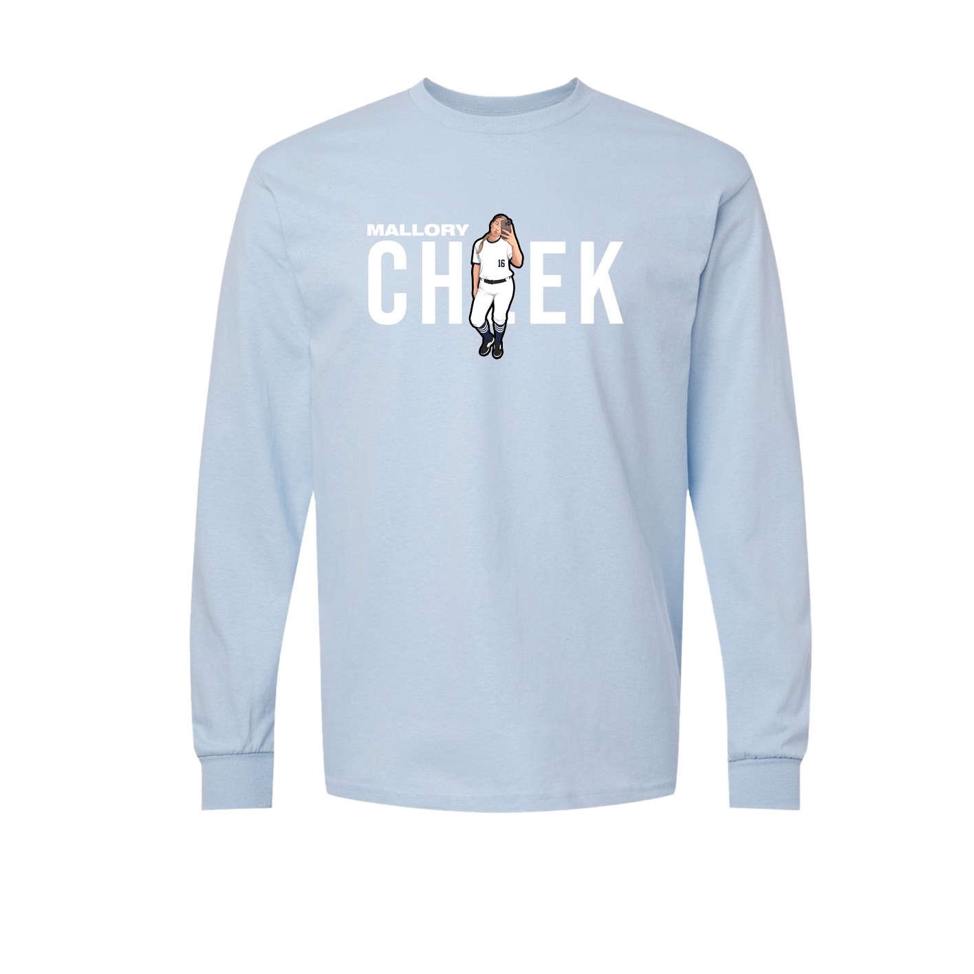 Long Sleeve Tee — Player Name in Light Blue