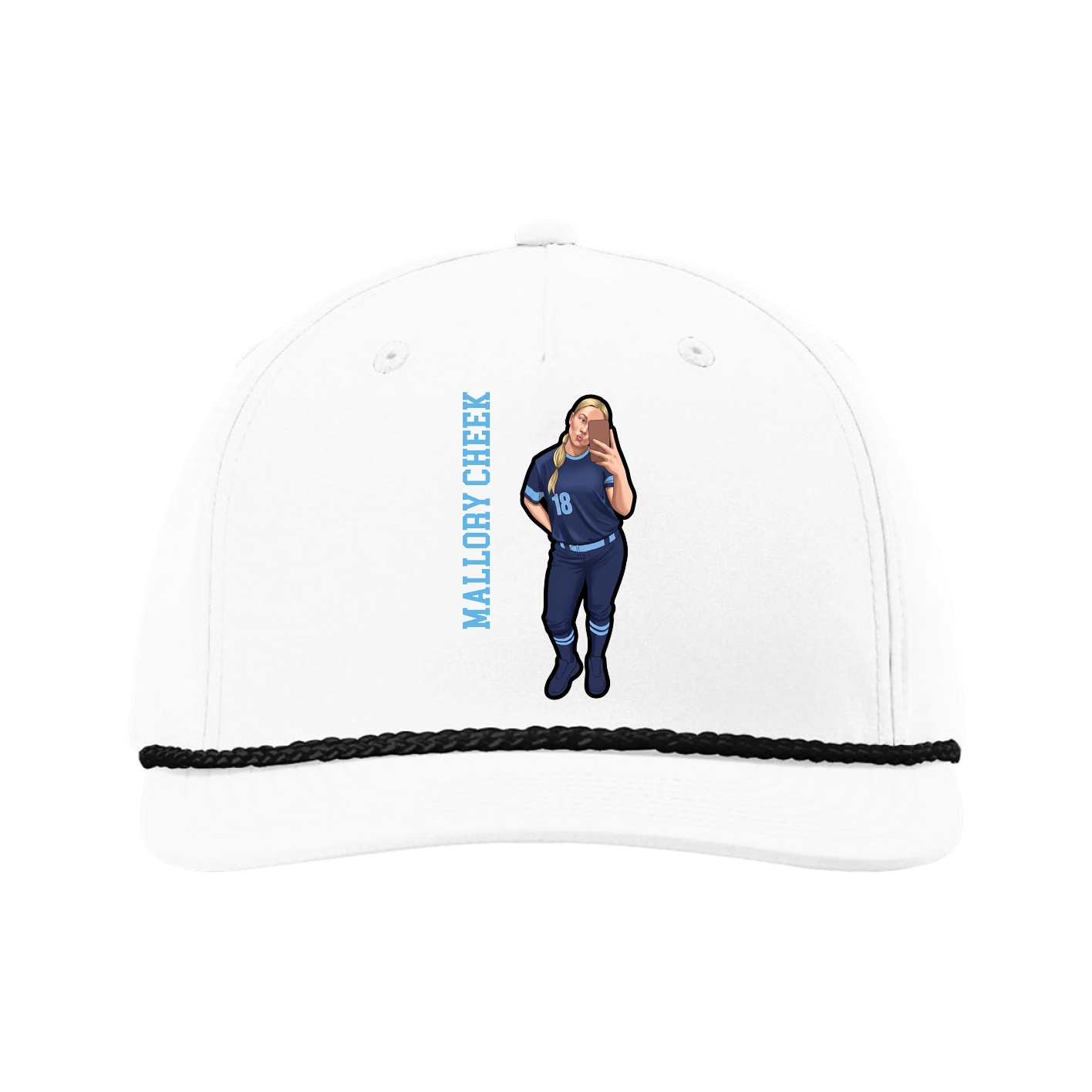 Five-Panel Classic Rope Cap — Name Vertical in White