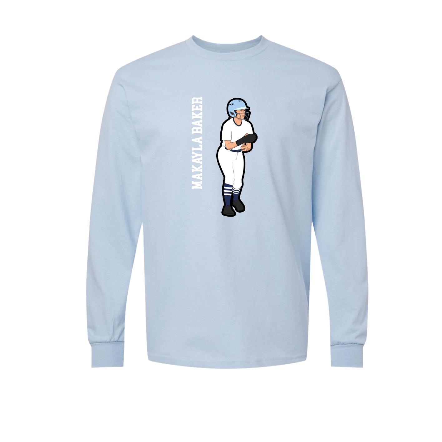 Long Sleeve Tee — Name Vertical in Light Blue