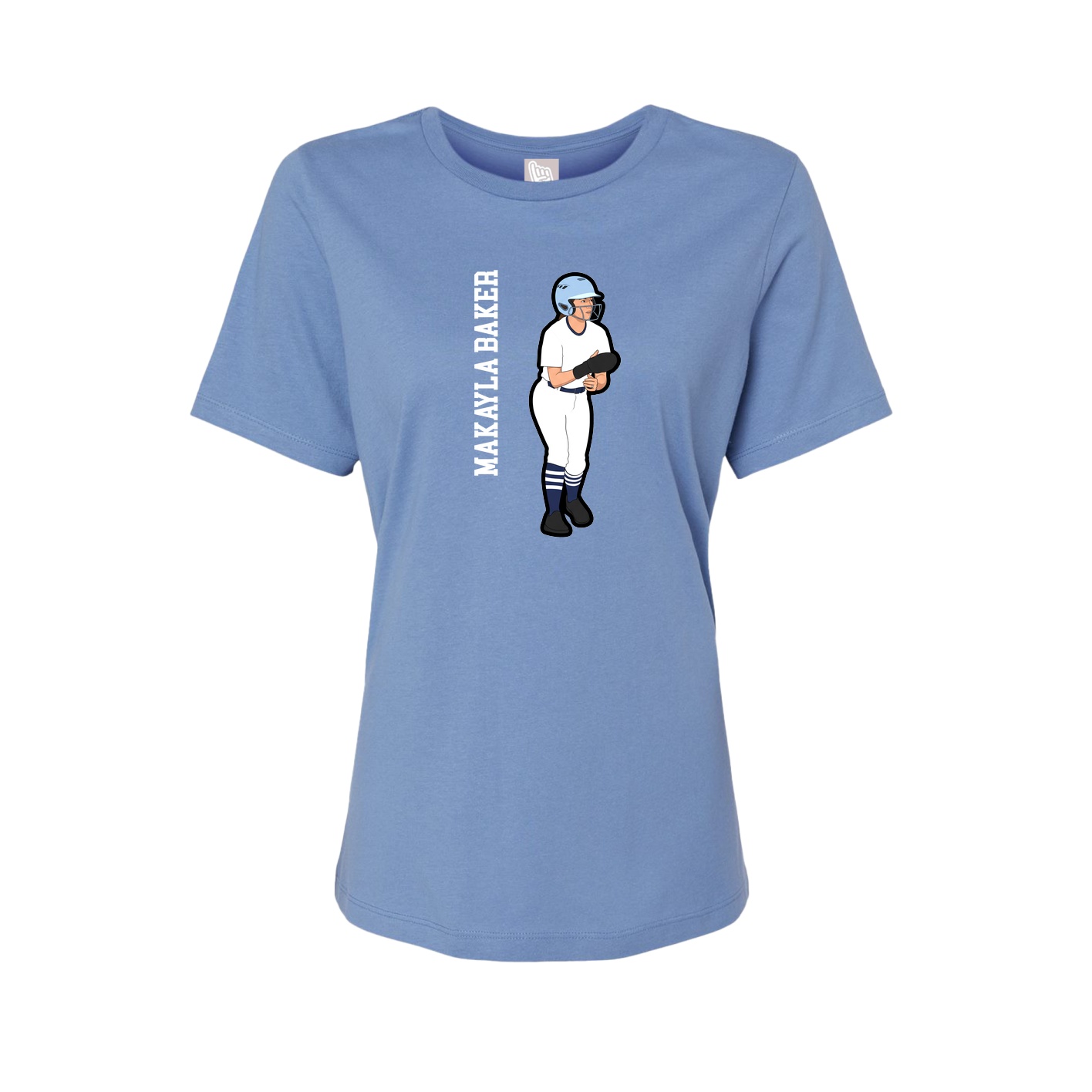 Fitted Women's Tee — Name Vertical in Powder Blue