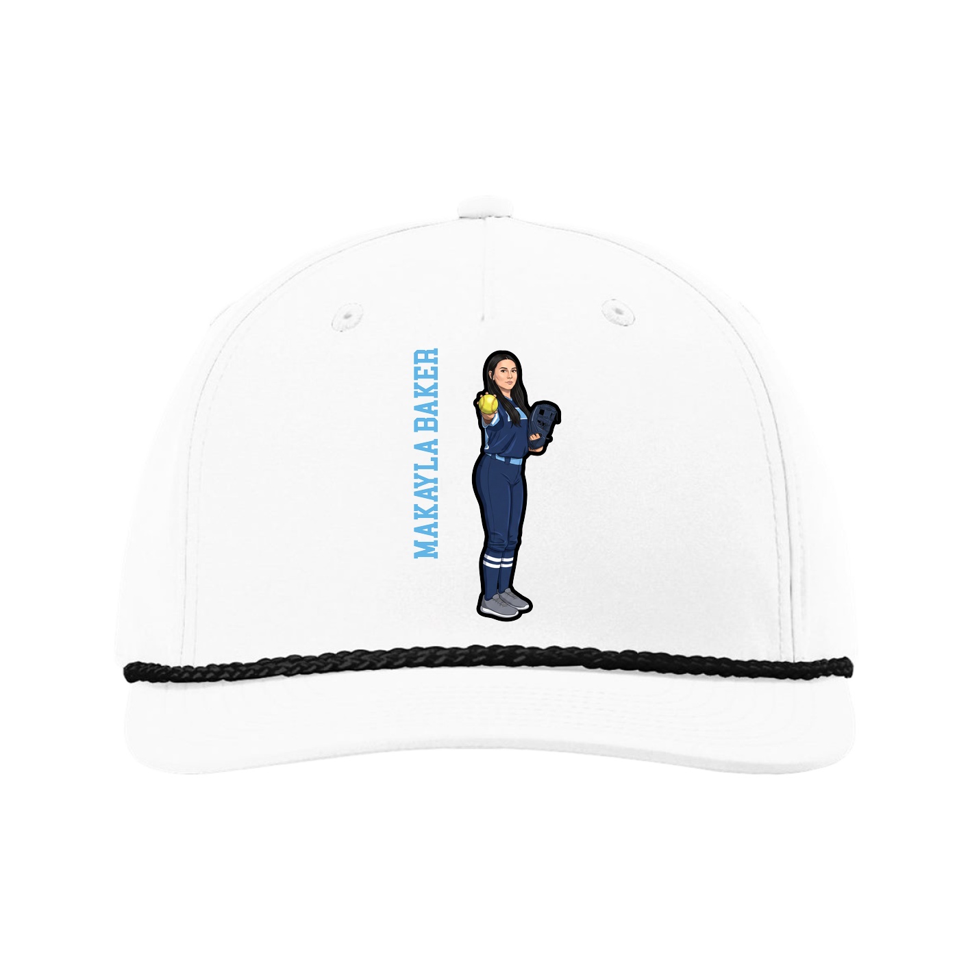 Five-Panel Classic Rope Cap — Name Vertical in White