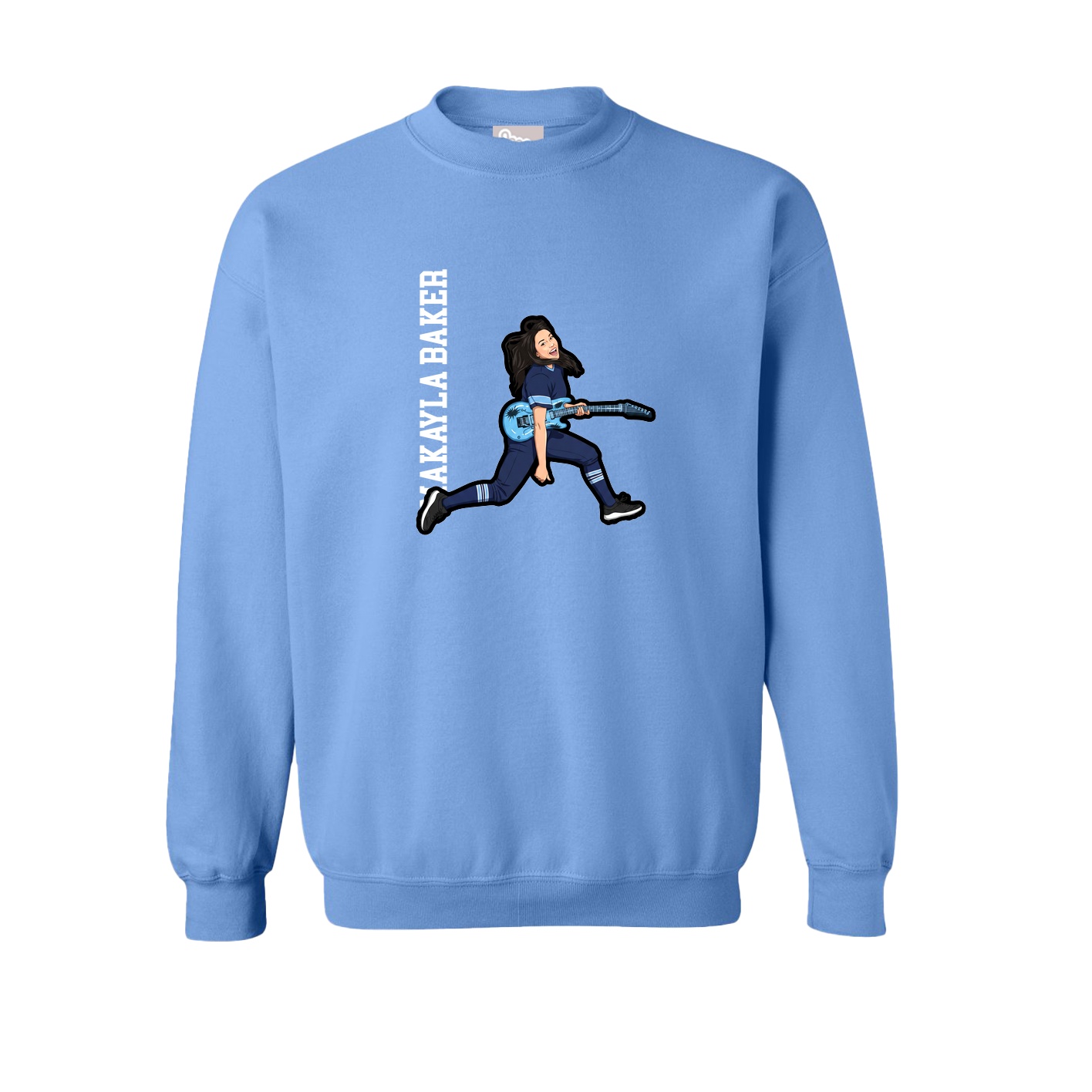 Fleece Crew — Name Vertical in Powder Blue