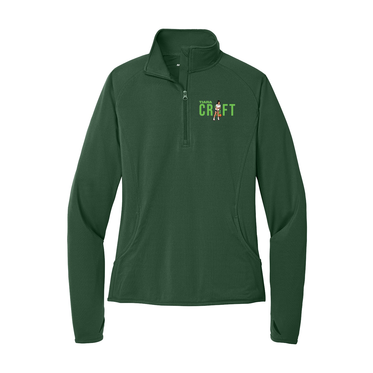 Women's Q-Zip Pullover — Player Name in Green