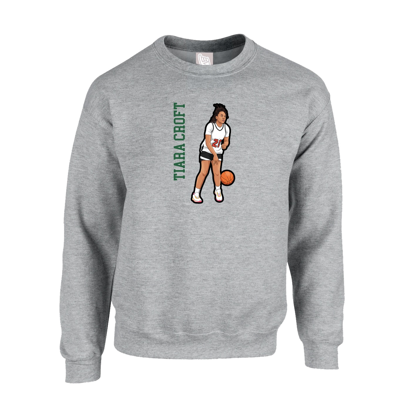 Fleece Crew — Name Vertical in Grey