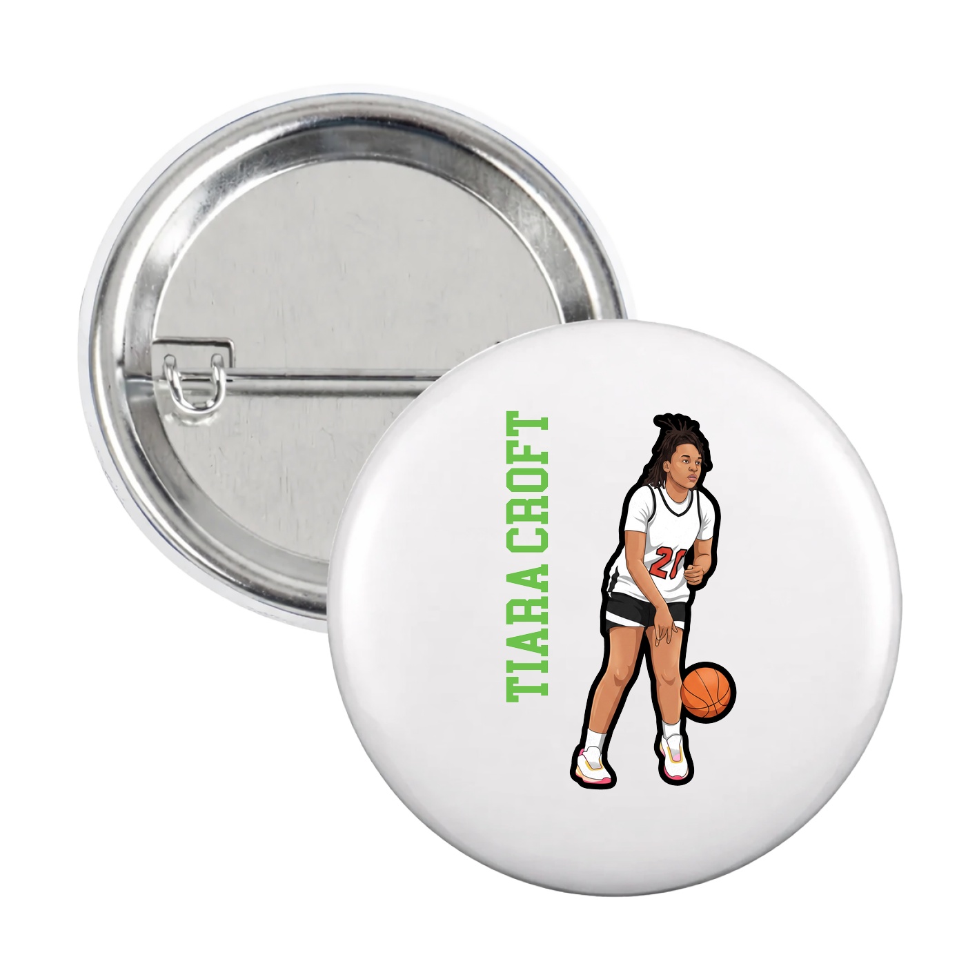 Game Day Button — Name Vertical in White