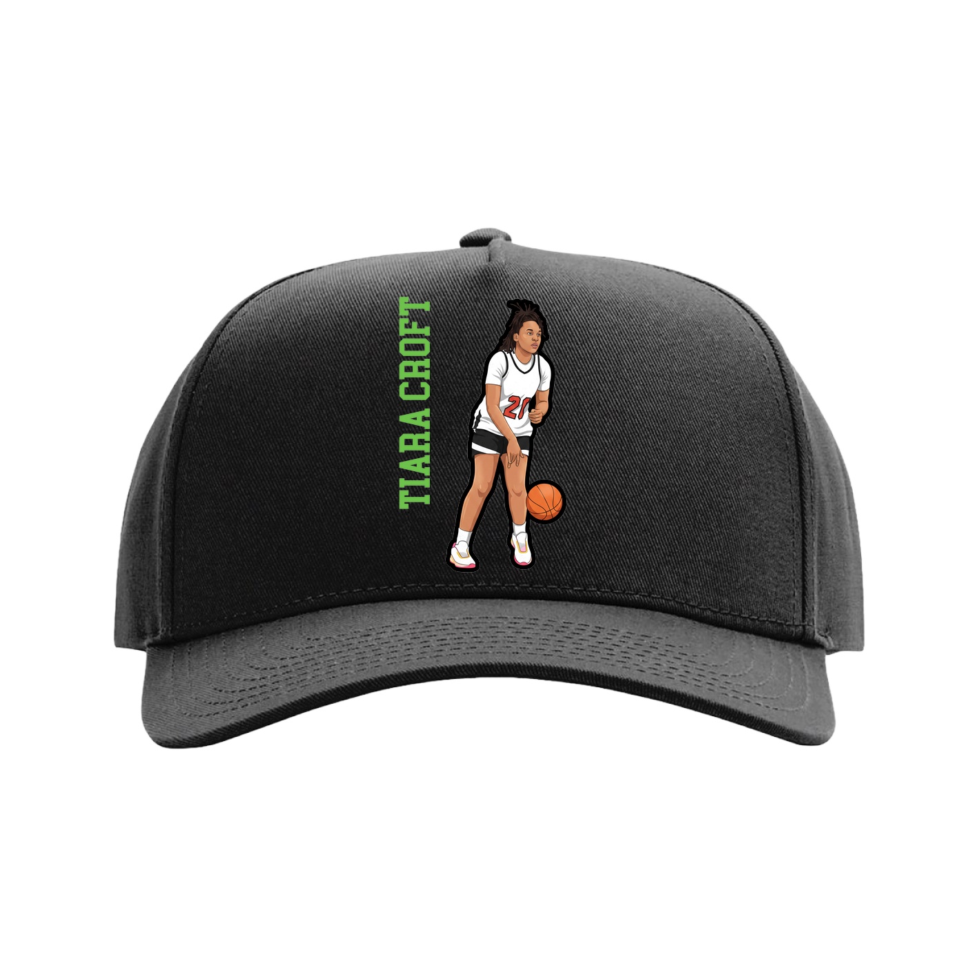 Full Fabric Five-Panel Champ Cap — Name Vertical in Black