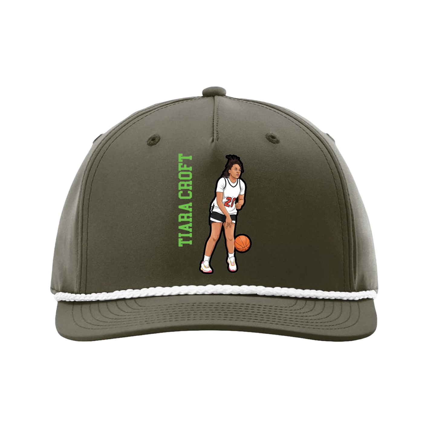Five-Panel Classic Rope Cap — Name Vertical in Green