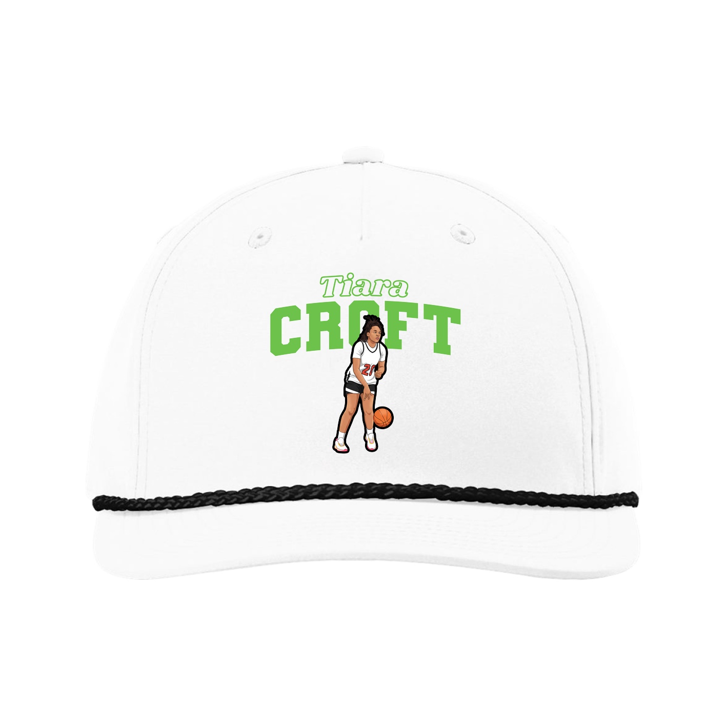 Five-Panel Classic Rope Cap — Name Arch in White