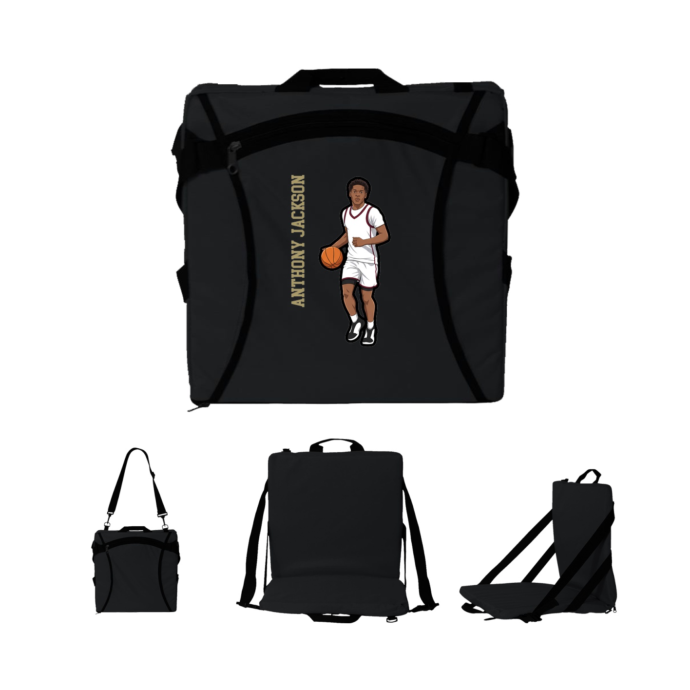 Folding Stadium Seat — Name Vertical in Black