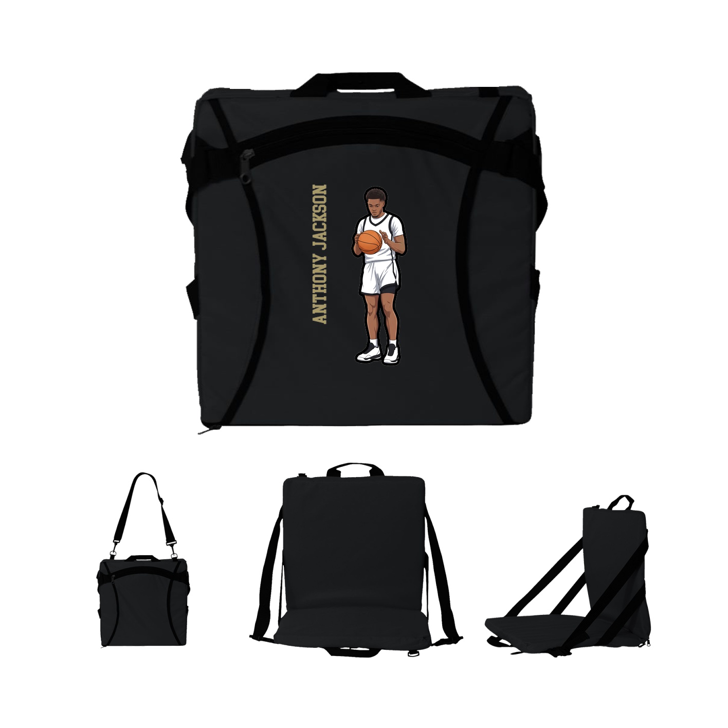 Folding Stadium Seat — Name Vertical in Black