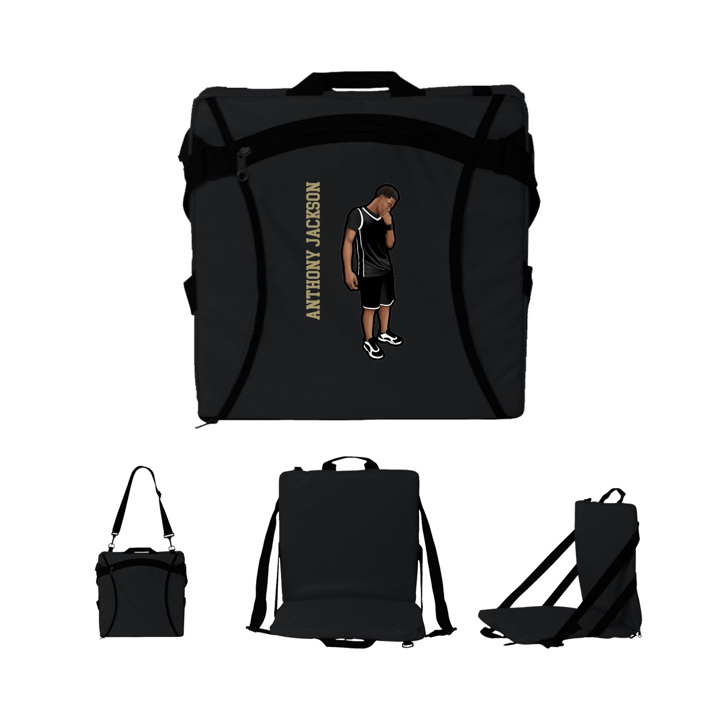 Folding Stadium Seat — Name Vertical in Black