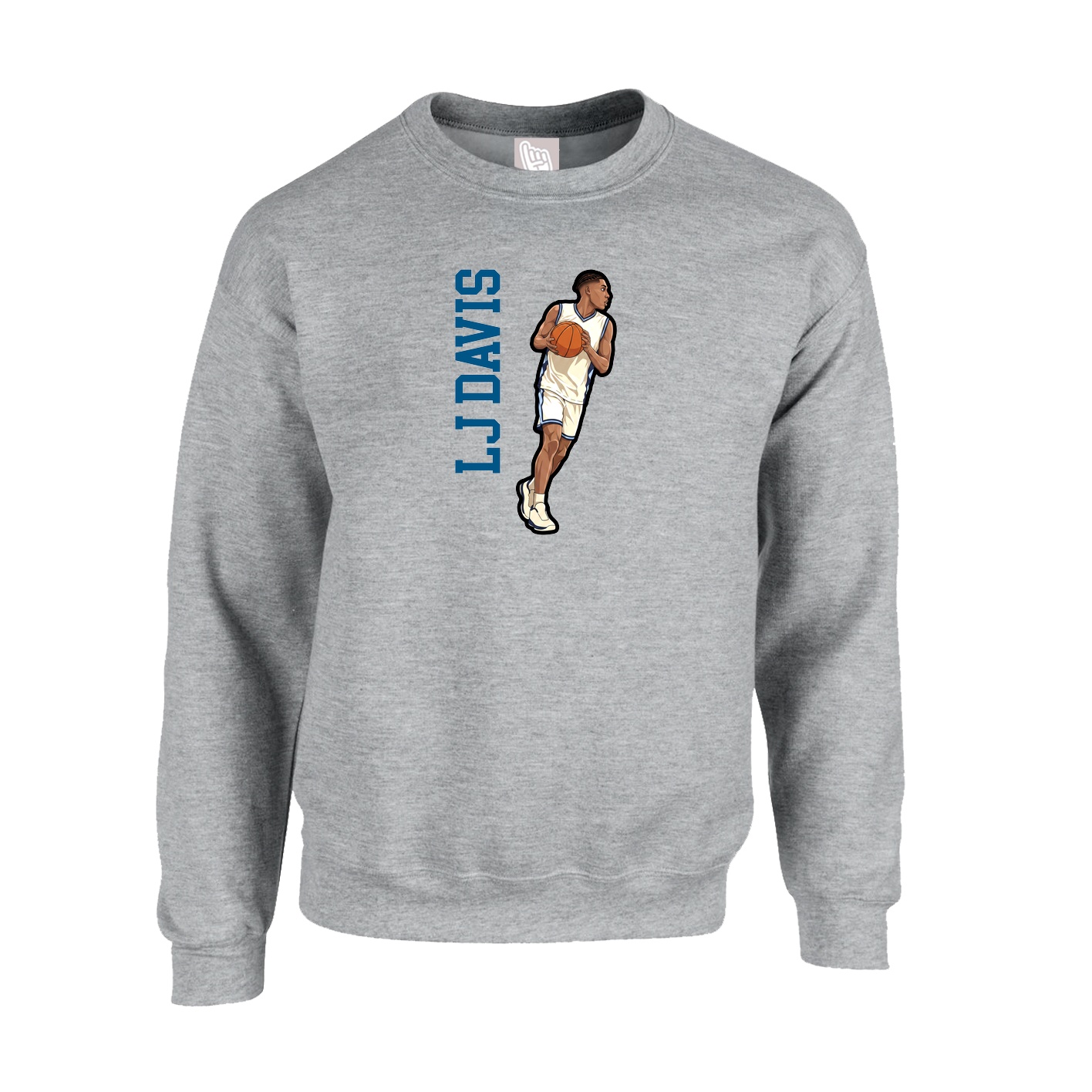 Fleece Crew — Name Vertical in Grey