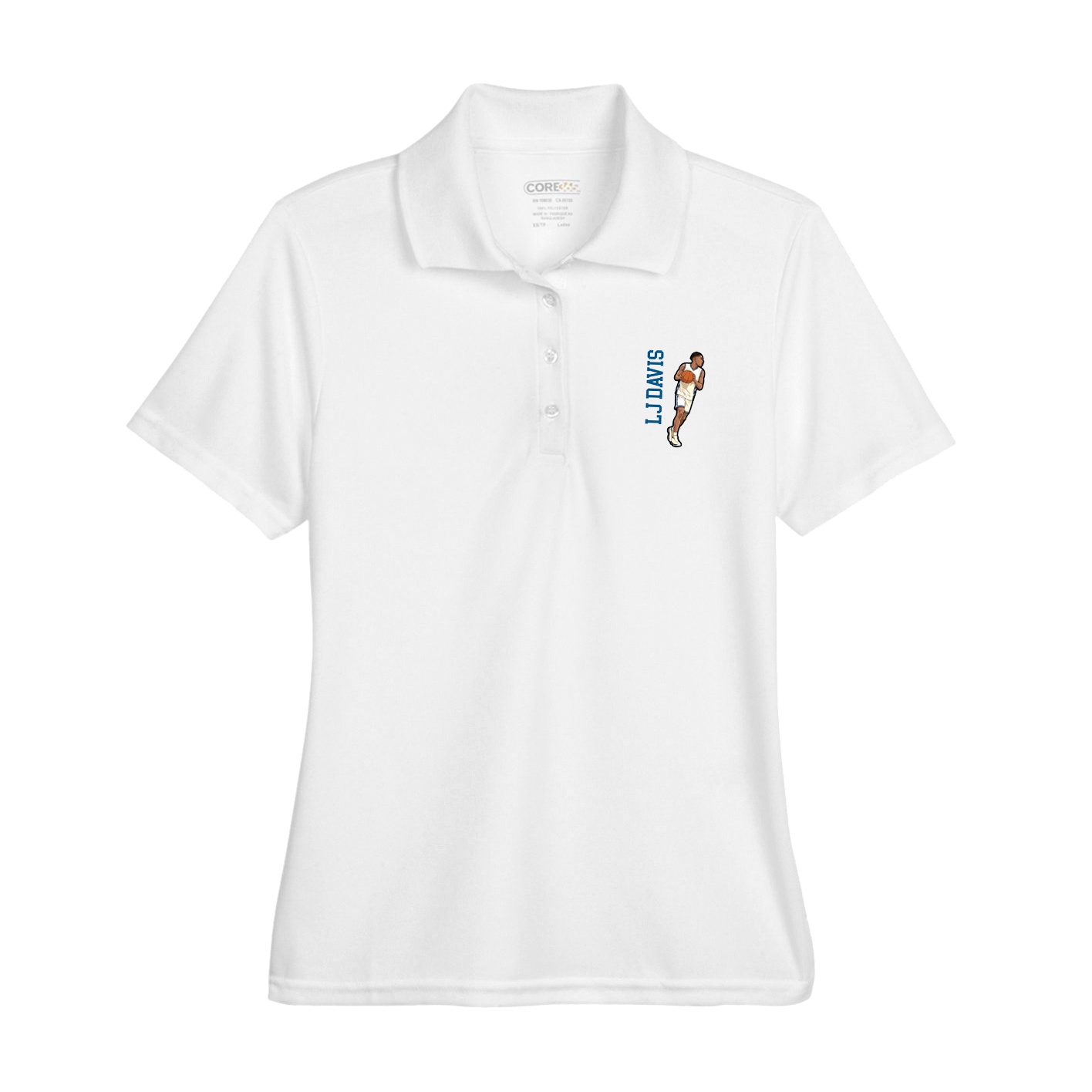 Womens Performance Polo — Name Vertical in White