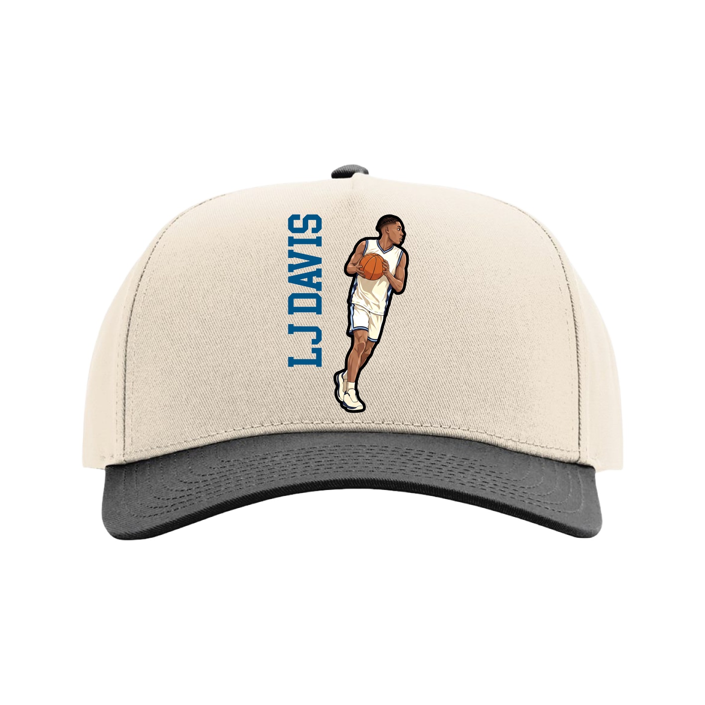 Full Fabric Five-Panel Champ Cap — Name Vertical in Cream/Black