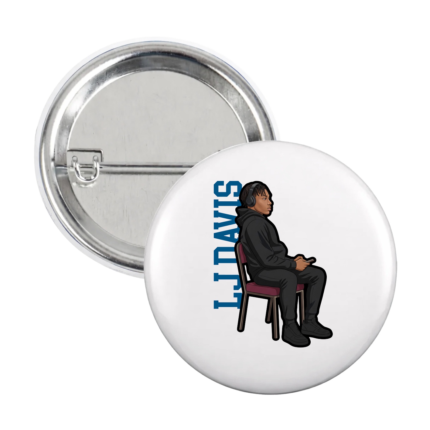 Game Day Button — Name Vertical in White