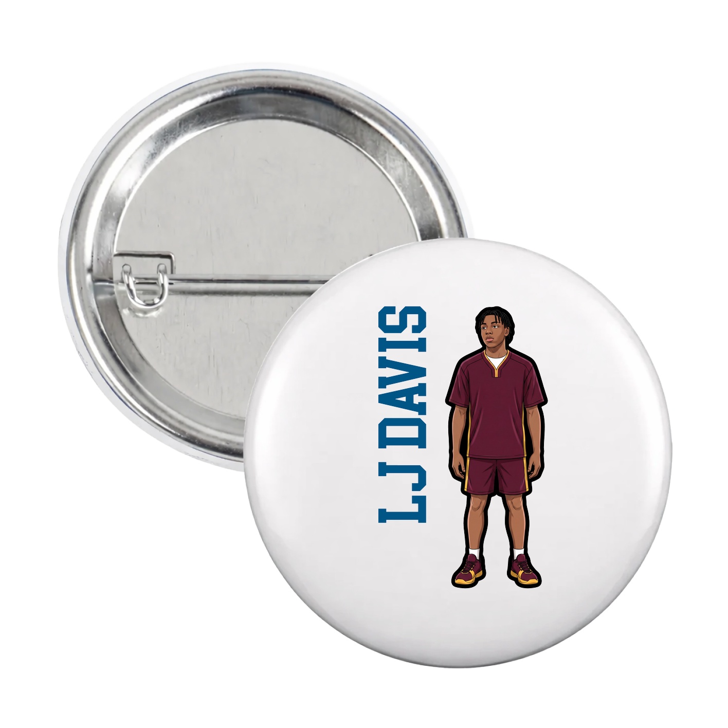 Game Day Button — Name Vertical in White