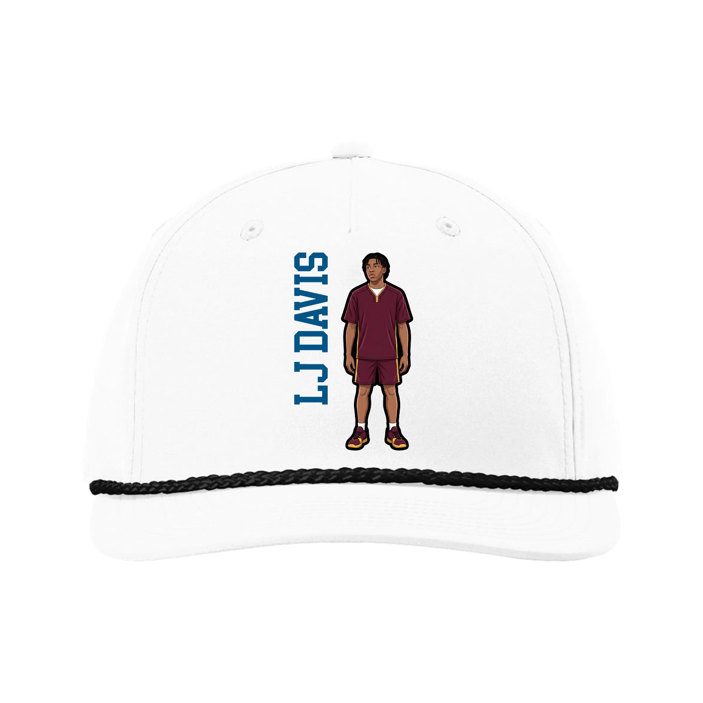 Five-Panel Classic Rope Cap — Name Vertical in White