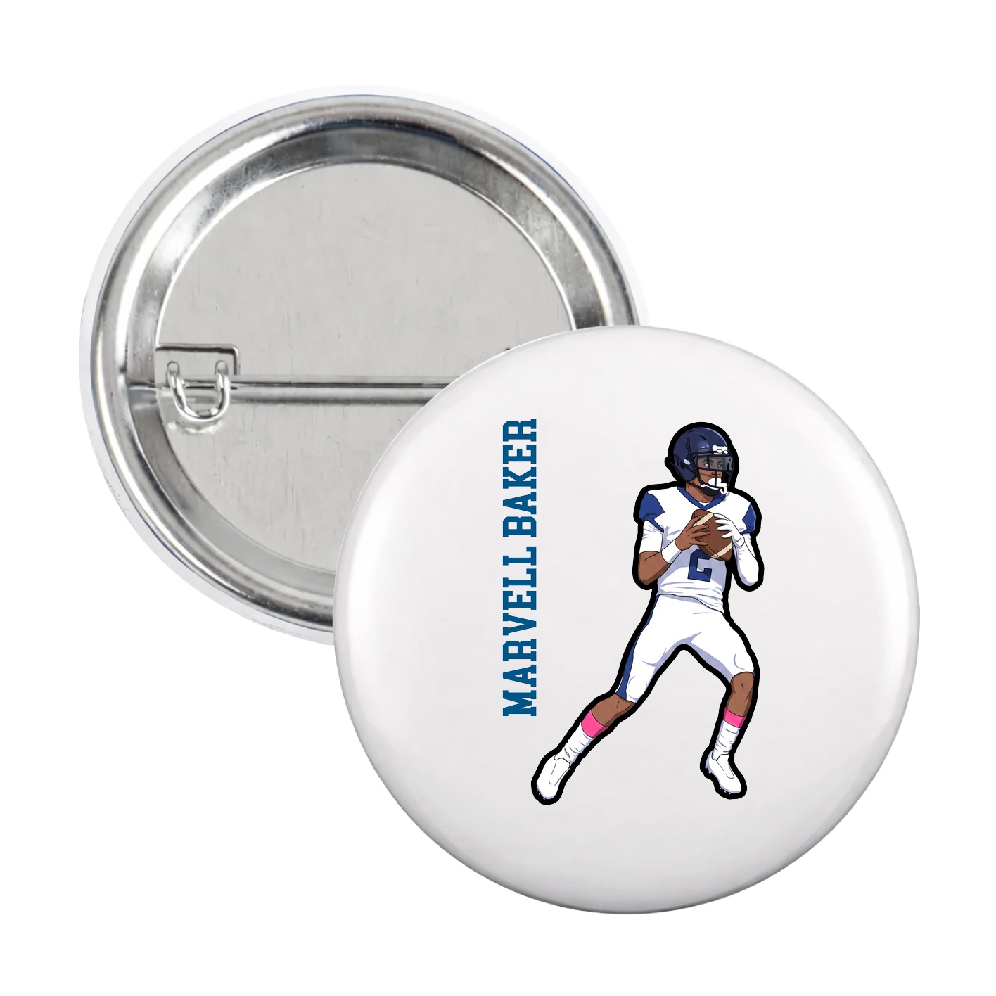 Game Day Button — Name Vertical in White