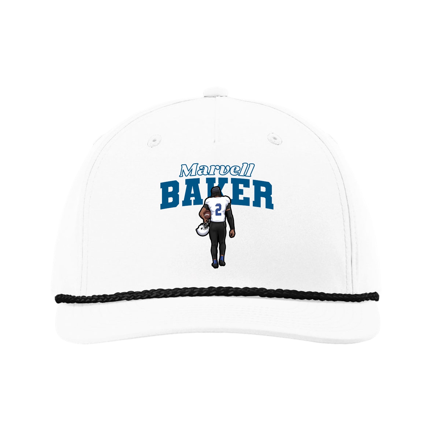 Five-Panel Classic Rope Cap — Name Arch in White