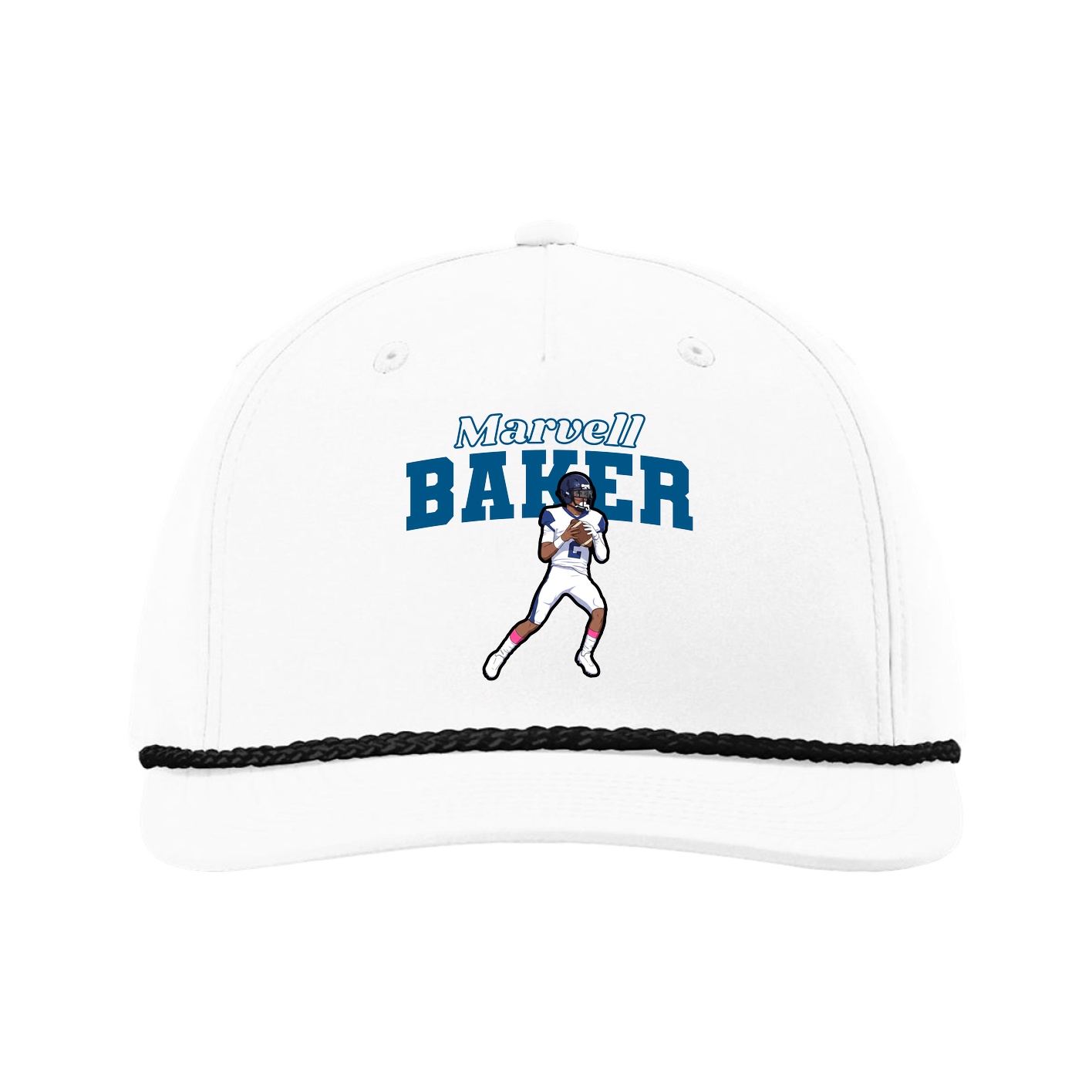 Five-Panel Classic Rope Cap — Name Arch in White