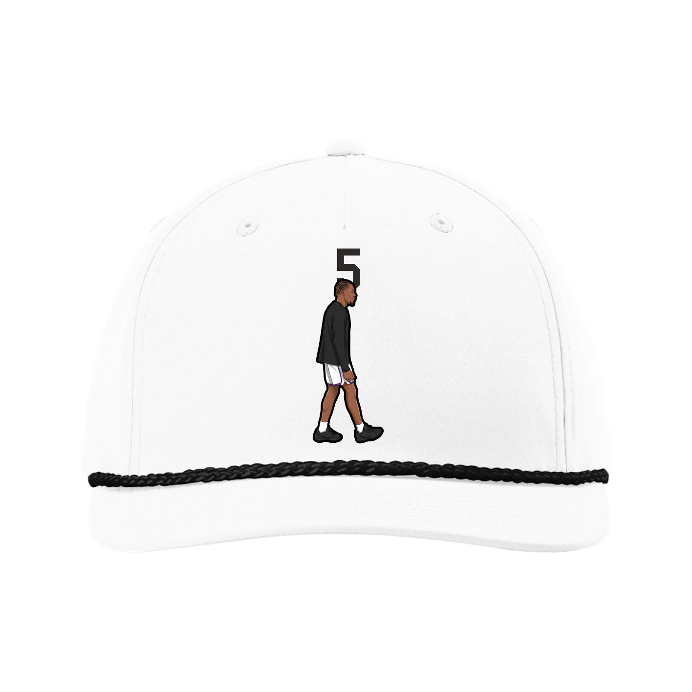 Five-Panel Classic Rope Cap — Number Top in White