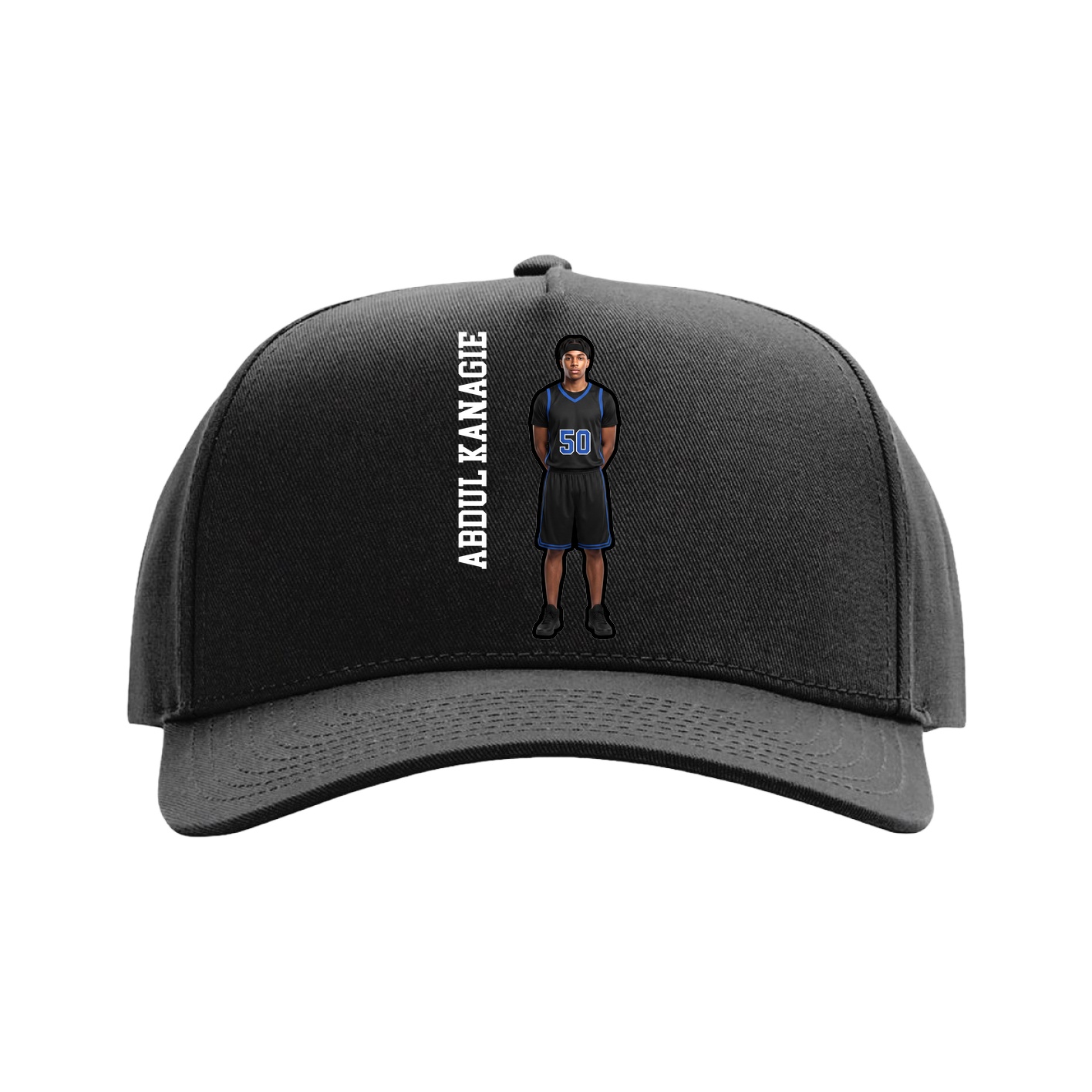 Full Fabric Five-Panel Champ Cap — Name Vertical in Black