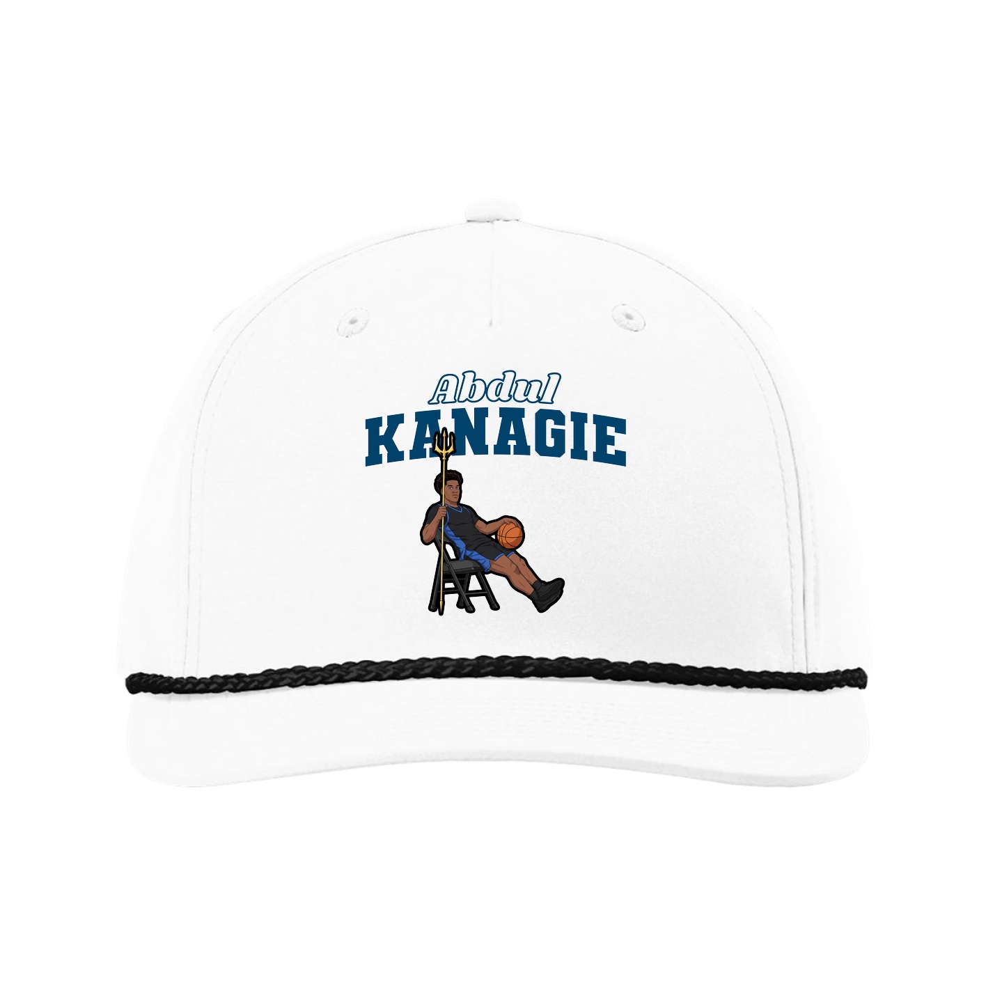 Five-Panel Classic Rope Cap — Name Arch in White