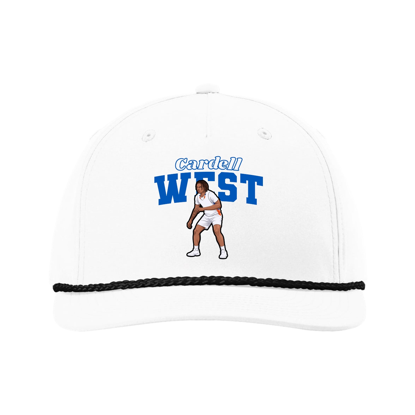 Five-Panel Classic Rope Cap — Name Arch in White
